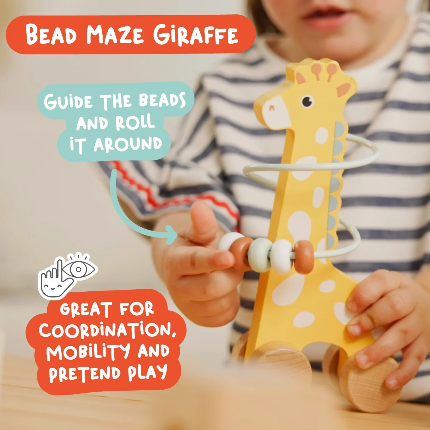Nene Toys Zestaw Montessori dla Malucha 1+ – 4-w-1 Drewniane Zabawki Sensoryczne: Piramidka, Deszczownica, Labirynt z Żyrafą i Klocki Aktywności – Edukacyjny Prezent dla Dzieci 1–3 lata