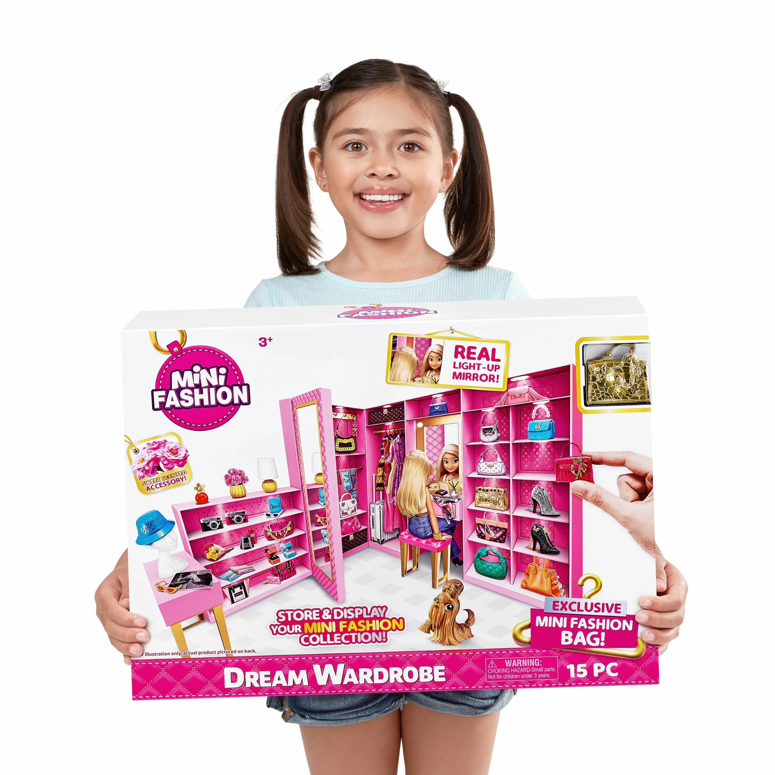 Mini Brands ZURU Mini Fashion Dream Wardrobe by ZURU z ekskluzywną metaliczną mini torebką modową i 25 obszarami do przechowywania akcesoriów do hold doll akcesoria prezent dla dziewcząt, Who Love