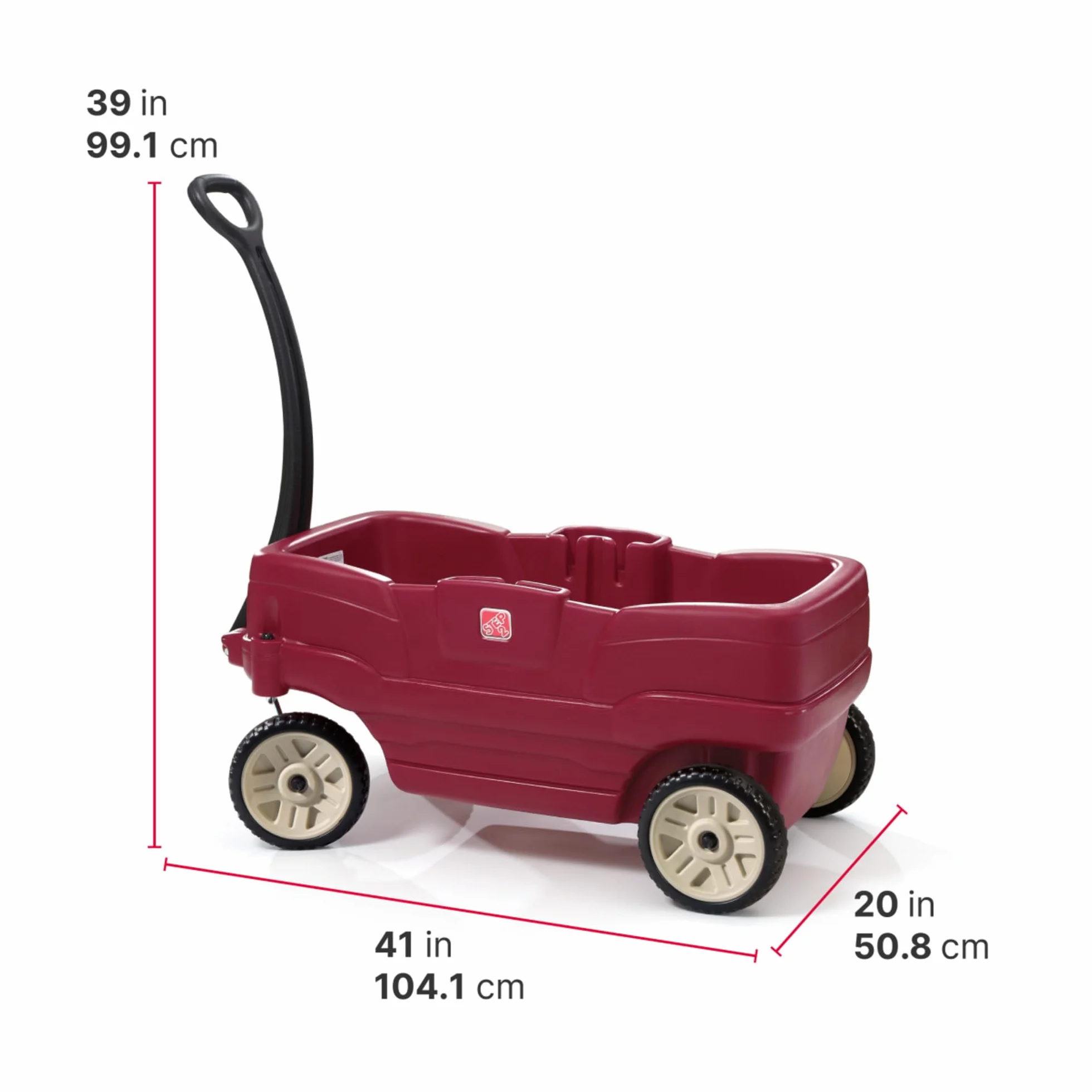 Step2 Wagon Neighborhood | Wagon zabawkowy | Czerwony wózek zabawkowy, 2-osobowy | Wygodny i bezpieczny z pasami bezpieczeństwa w zestawie | Łatwy do czyszczenia i przenoszenia