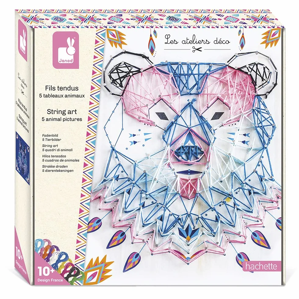Janod - From 8 years old - Creative Kit - Animal String Art - Decoration Workshops - Creative Leisure - Dexterity and Concentration - J07912