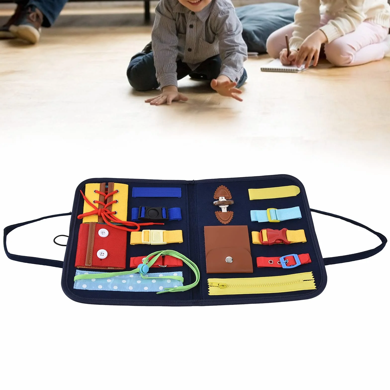 FILFEEL Edukacyjna Tablica Sensoryczna dla Małych Dzieci - Interaktywna Zabawka Rozwijająca inteligencję, Filcowa Tablica do ćwiczeń Montessori z Klamrami, Zamkami Błyskawicznymi i Guzikami (C)