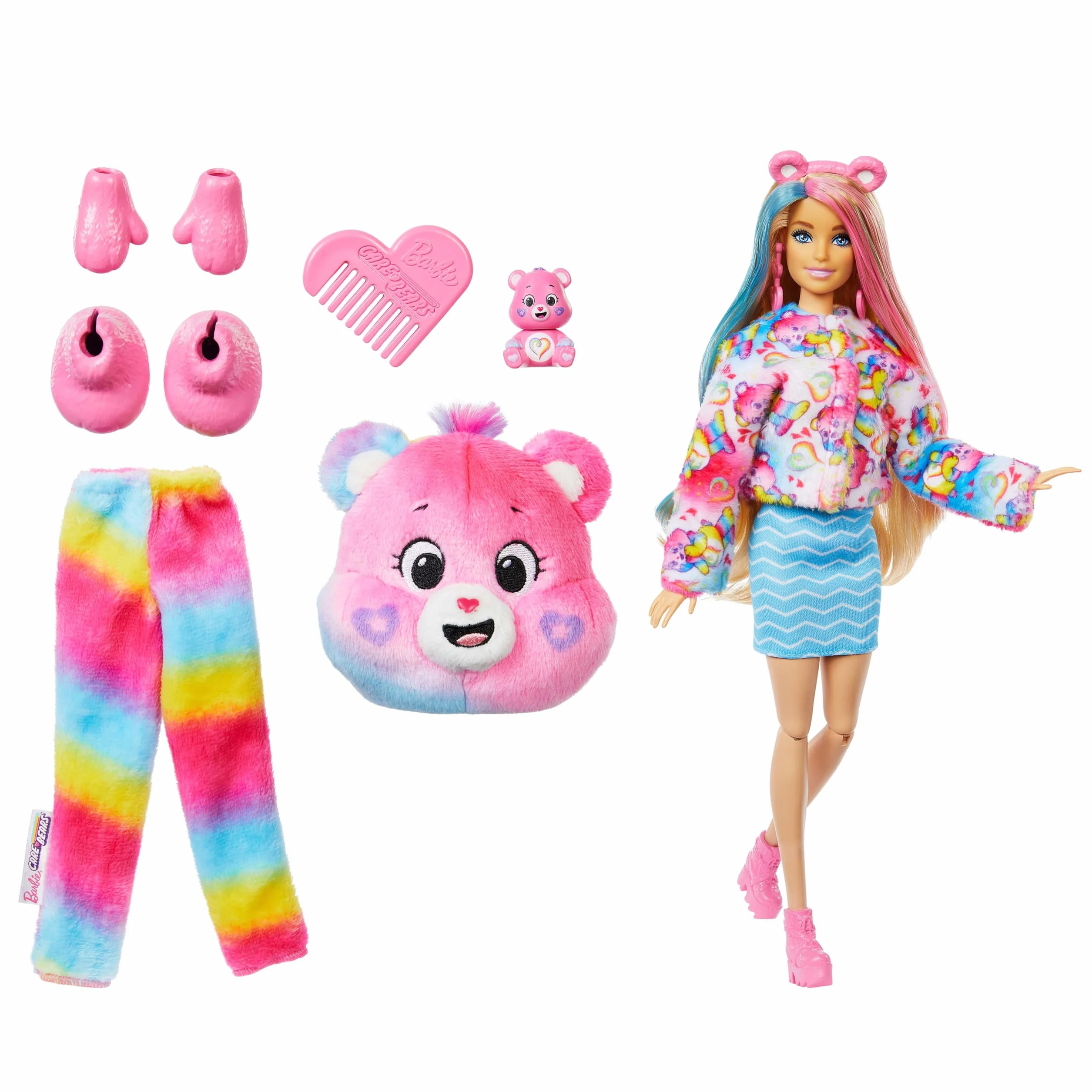 Barbie Cutie Reveal Lalka i akcesoria Troskliwe Misie Seria 2 Zestaw z lalką w kostiumie Misi Bliskie Serce i z 10 niespodziankami, w tym zmianą koloru i minimisiem, zabawka 3+, JFV60