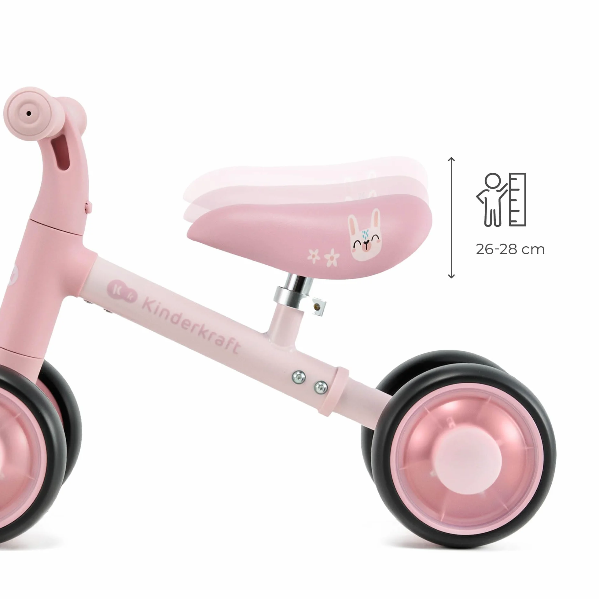 Kinderkraft CUTIE FLASH rower edukacyjny dla dzieci bez pedałów, koła LED, różowy
