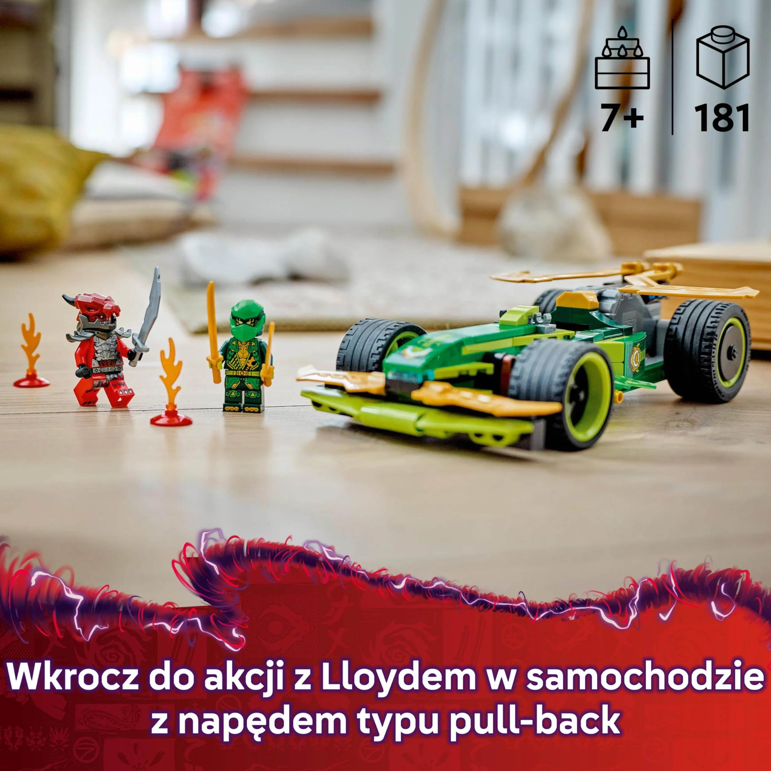 LEGO NINJAGO Samochód wyścigowy Lloyda z napędem typu pull-back, Model Wyścigówki Ninja, Zabawka Konstrukcyjna dla Dziecka z Dwiema Minifigurkami, Prezent dla 7-latka, dla Chłopca i Dziewczynki 71828