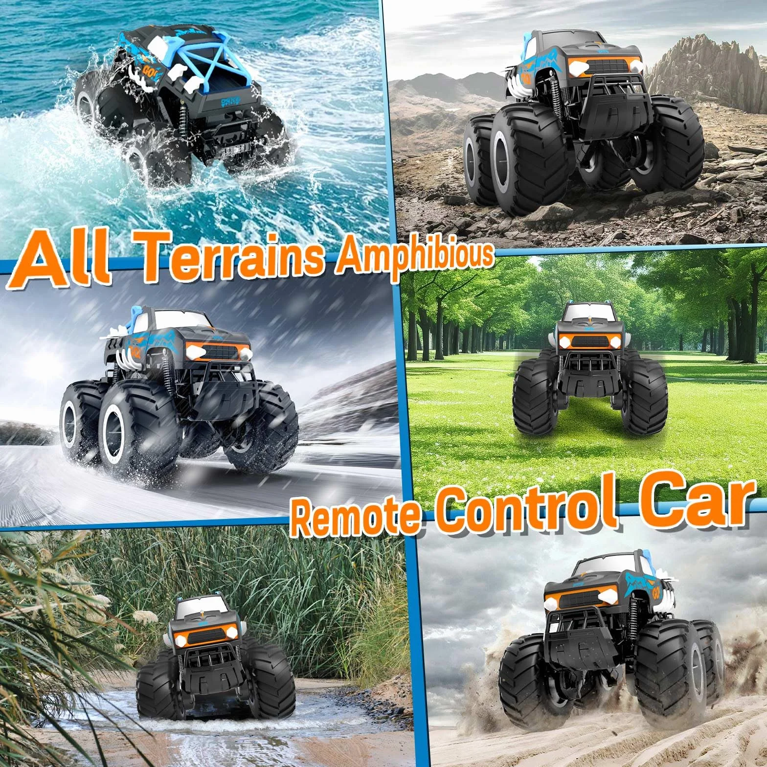 Gindoly Zdalnie sterowany samochód, 2,4 GHz, monster truck, 4WD 15+ km/h, hobby, offroad, samochód RC, wodoszczelny, samochód terenowy, z 2 bateriami, zabawka dla dzieci od 6, 7, 8, 9, 10, 11, 12 lat