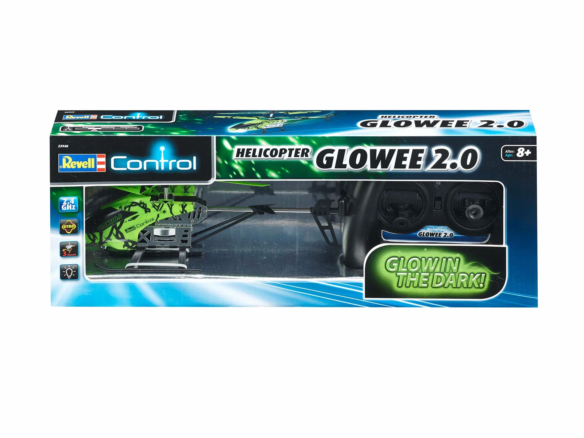 Revell Control Helicopter Glowee 2.0 I diody LED do spektakularnych efektów świetlnych, współosiowy system wirnika z żyroskopem, pilot zdalnego sterowania 3CH GHz, w zestawie ładowarka USB i zapasowy