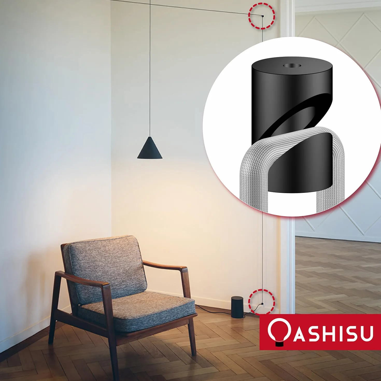 3 sztuki pinów ściennych i sufitowych ze stopu aluminium „V-Stil" czarne do kabli tekstylnych, mocowanie sufitowe, huśtawka małpa, natynkowy uchwyt kablowy do lampy DIY, ze śrubami i kołkami