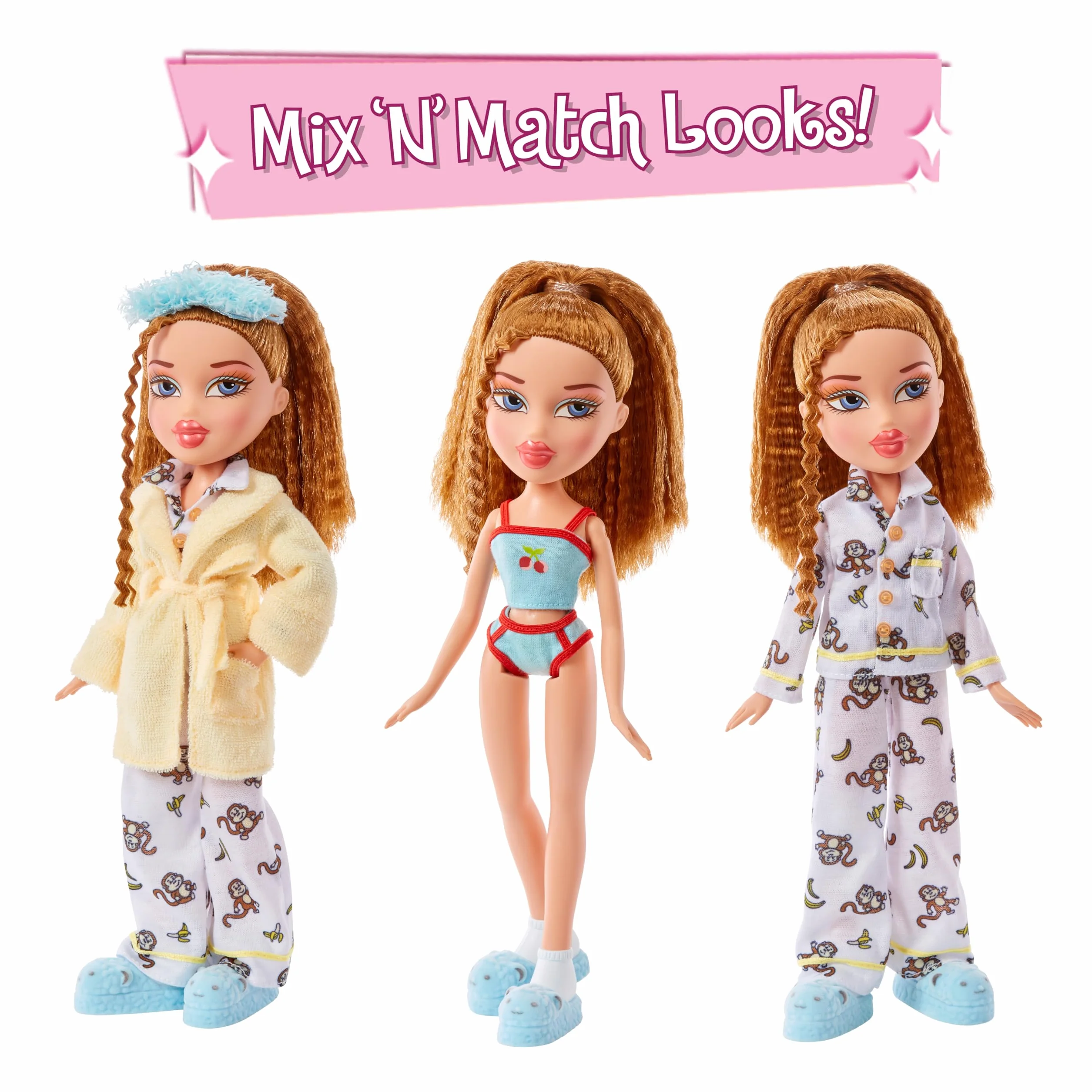 Bratz Slumber Party - Modna Lalka Meygan - z 2 Kompletami Piżam, Pluszowym Zwierzątkiem i Akcesoriami - Odpowiednia dla Dzieci i Kolekcjonerów
