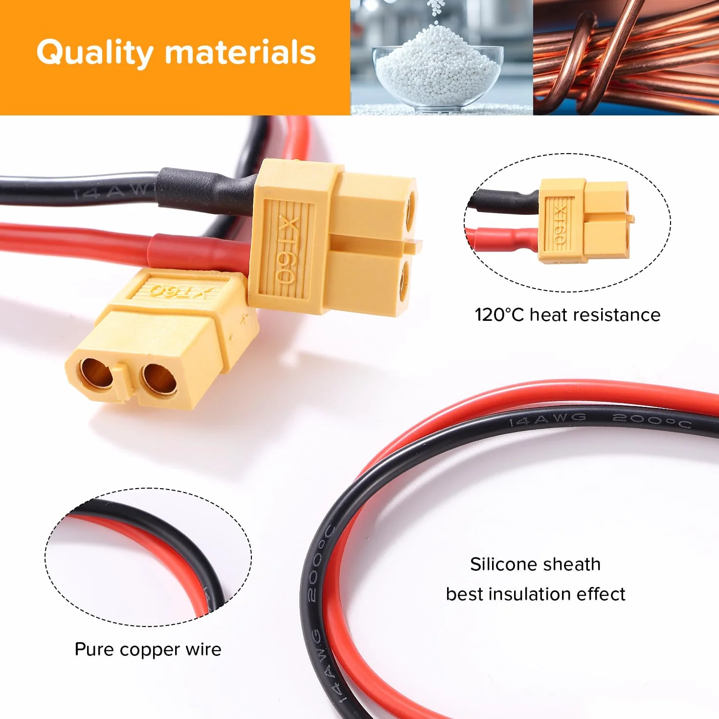 XT60 Przewód Przedłużający, XT60 Żeński do Żeński Wtyk Złącza, z 30cm 14AWG Silikonowym Kablem, do Akumulatora RC LiPo