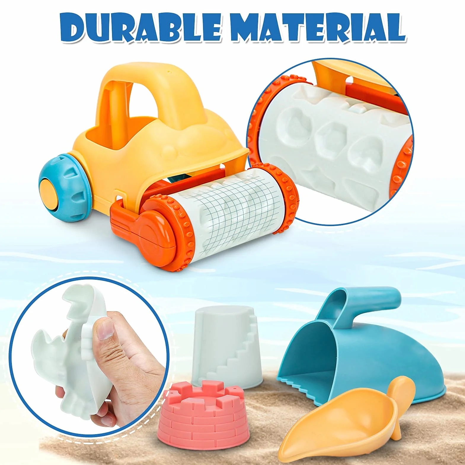 Sanlebi Sand Beach Zabawki dla dzieci, miękkie materiały piaskownica z wiadrem i łopatką, torba z siatki wielokrotnego użytku, letnie gry plażowe dla małych dzieci