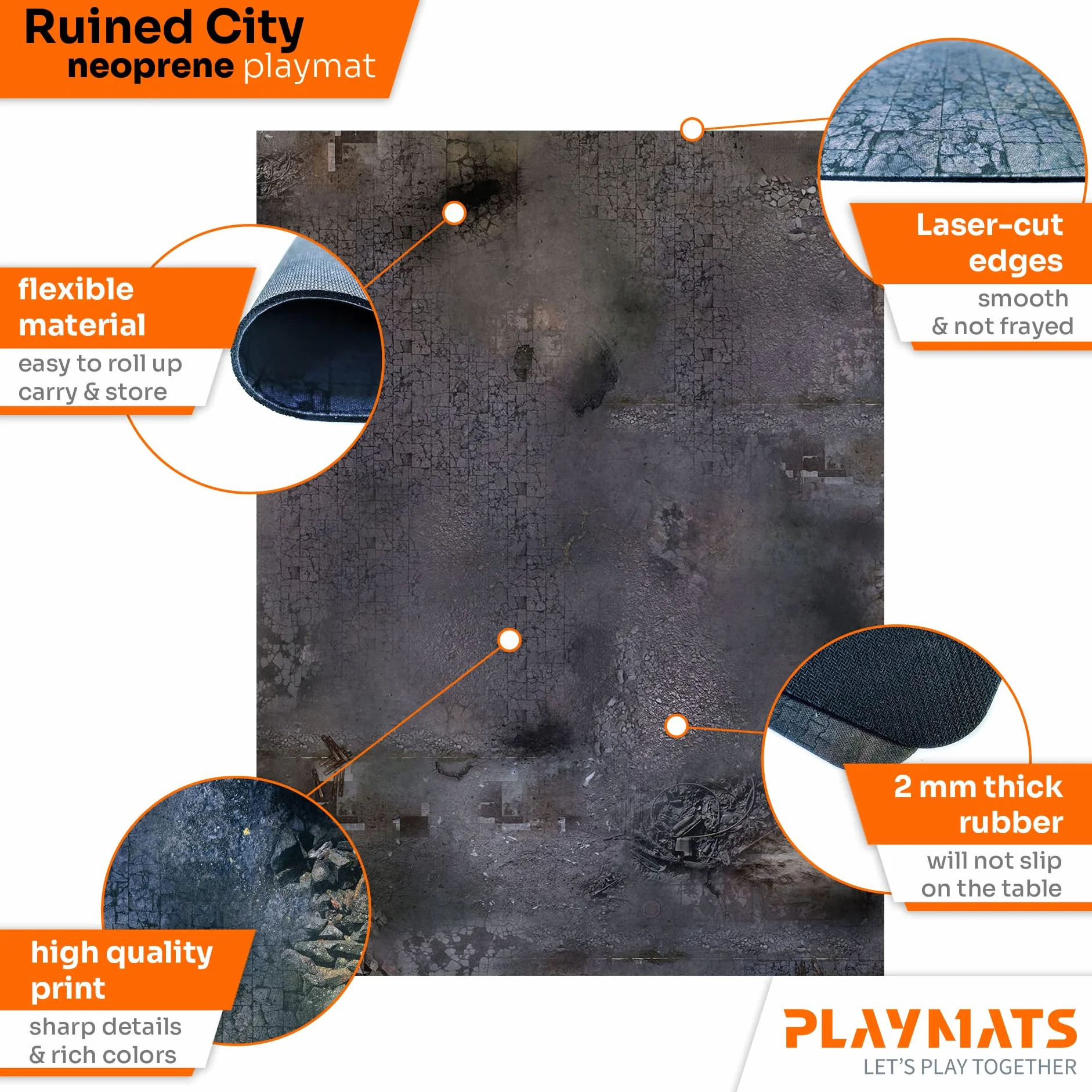 PLAYMATS Gumowa mata do gier walki Kill Team Zniszczone miasto 30x22 76x56 cm