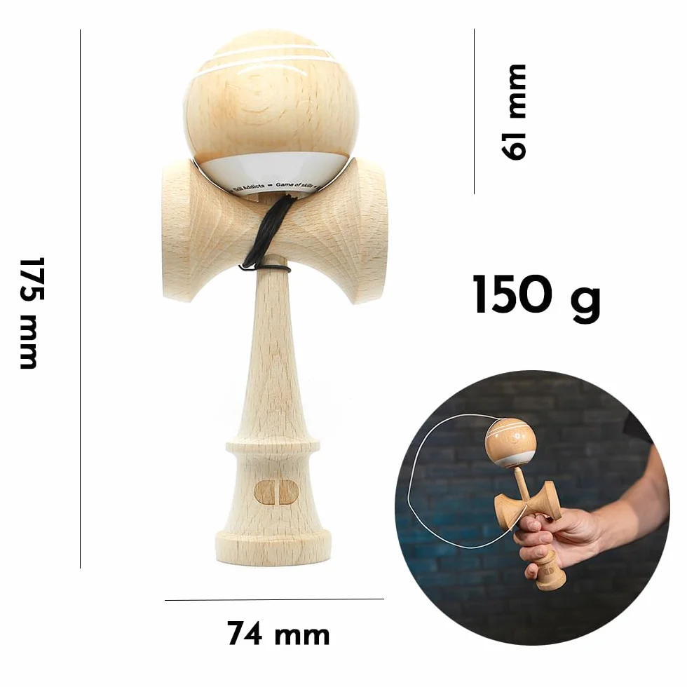Kendama - drewno (do każdego poziomu umiejętności, łącznie z zestawem naklejek, zapasowym sznurkiem i aplikacją do nauki sztuczek)