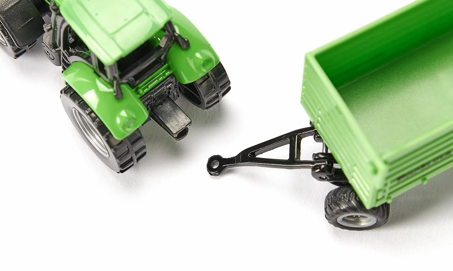 Siku 1606, Traktor DEUTZ-FAHR z 2-osiową przyczepą Fortuna, Zabawkowy traktor, Metal/plastik, Zielony, Zdejmowana kabina, Przechylna skrzynia, Przyczepa z gumowymi kołami, Zaczep