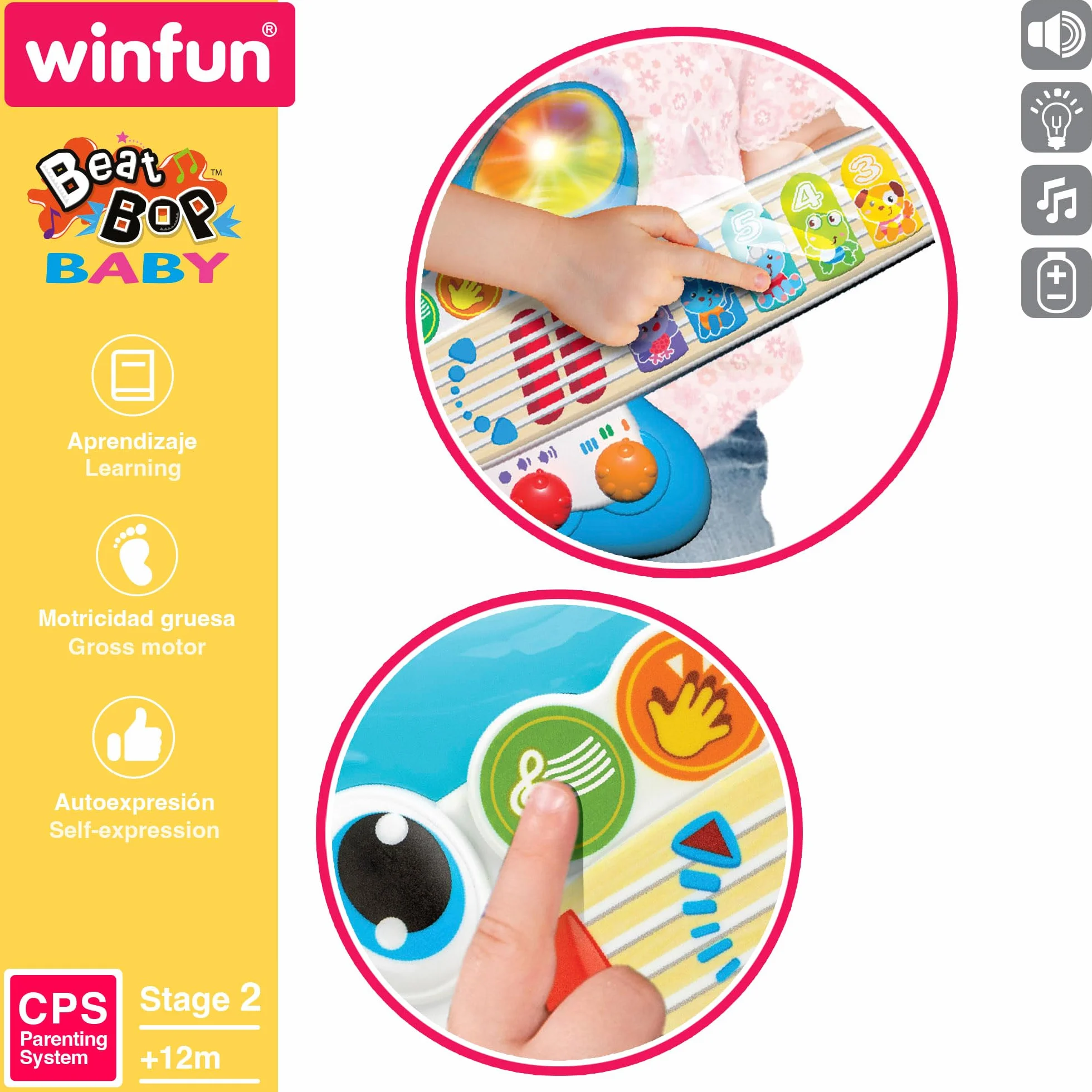 Winfun Gitara elektryczna dla dzieci z muzyką, światłem i dźwiękiem, zabawka muzyczna, prezent dla dziecka 1 rok
