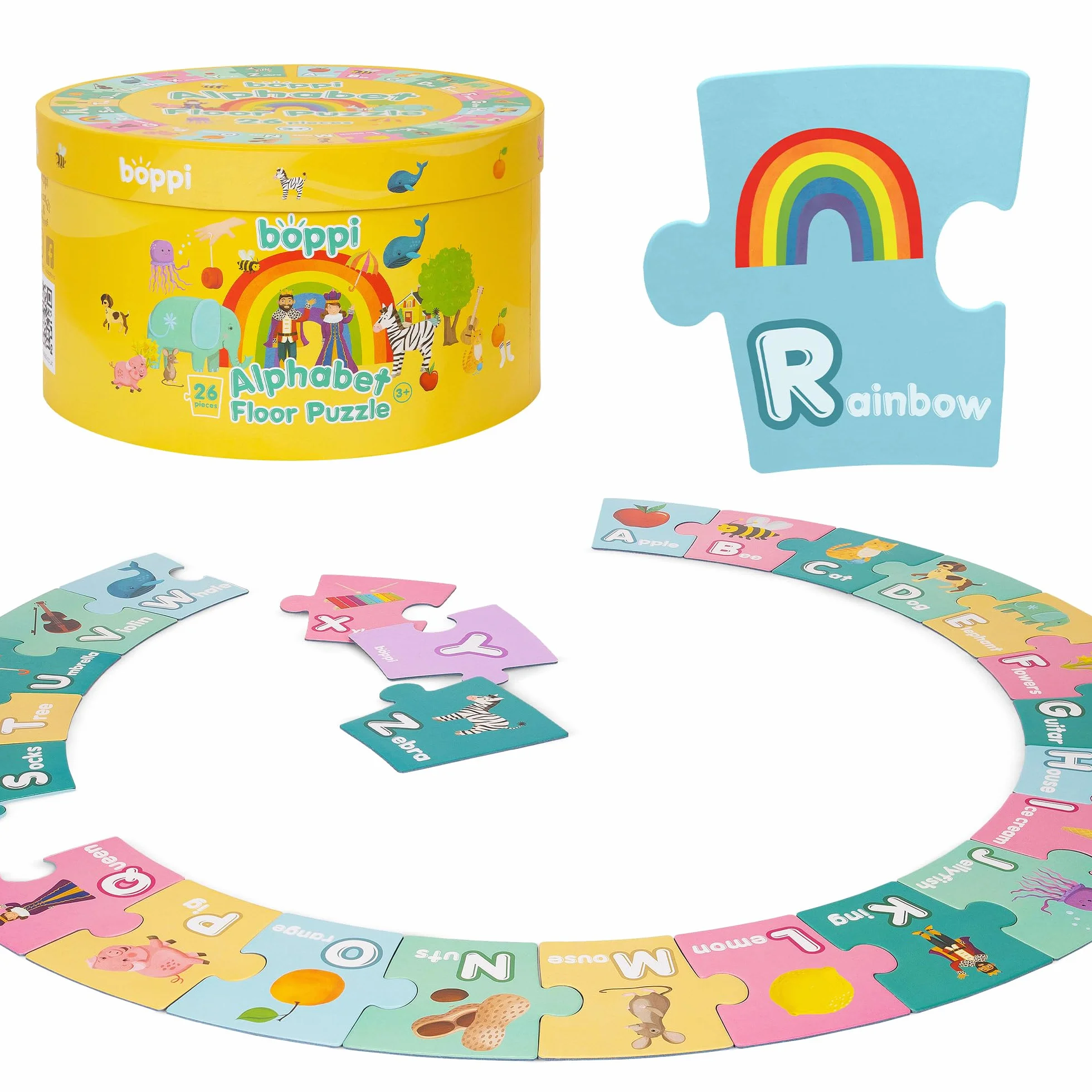 boppi Puzzle z alfabetem - wczesny rozwój umiejętności czytania i pisania dla dzieci w wieku od 3 lat - 26 sztuk puzzli Montessori dla maluchów / karty Flash ABC
