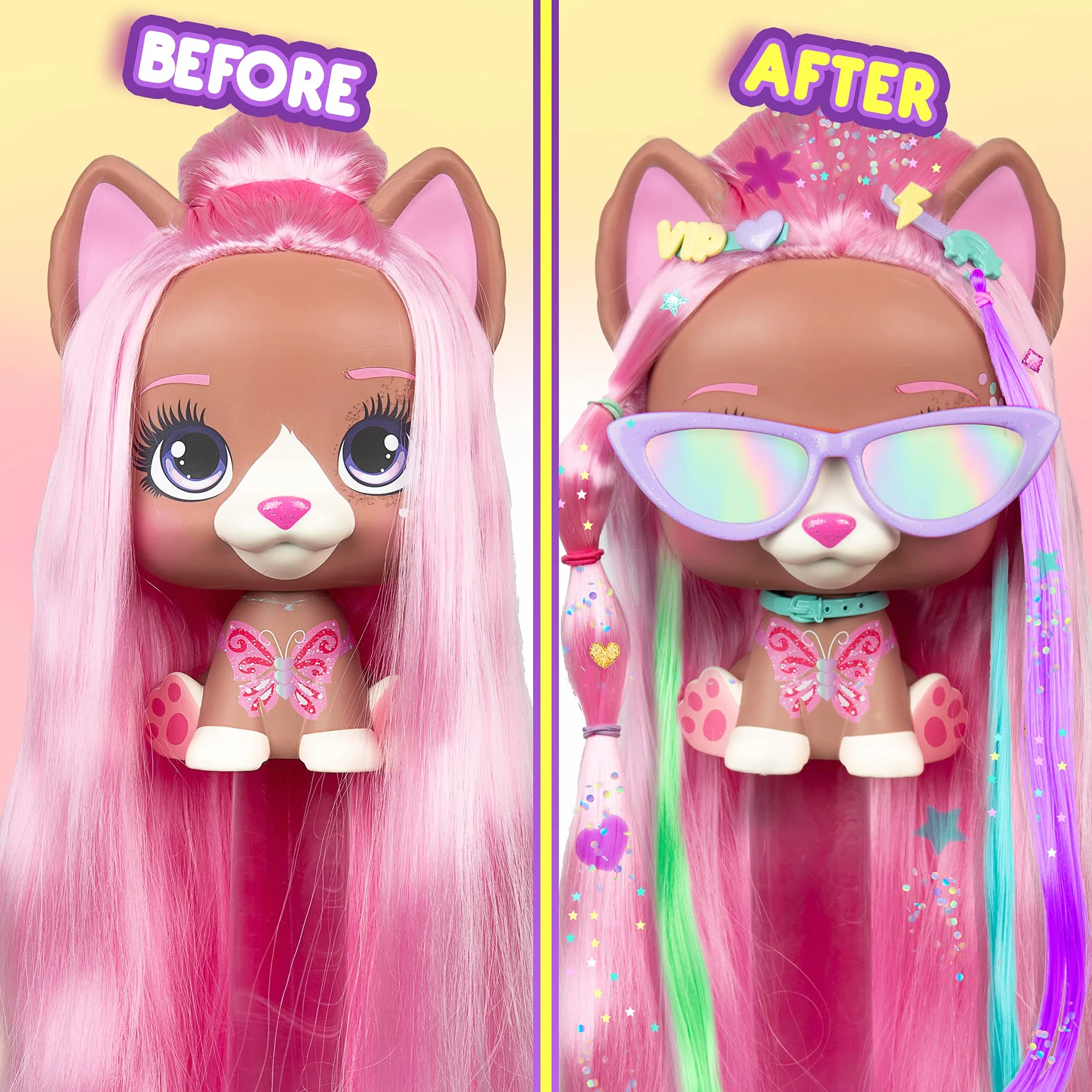 VIP PETS Mega Pet Nyla | Styling Head lalka z bardzo długimi włosami; łatwa do czesania i stylizacji; z 30 akcesoriami do Color Boost Look | nadaje się dla dzieci od 3 lat