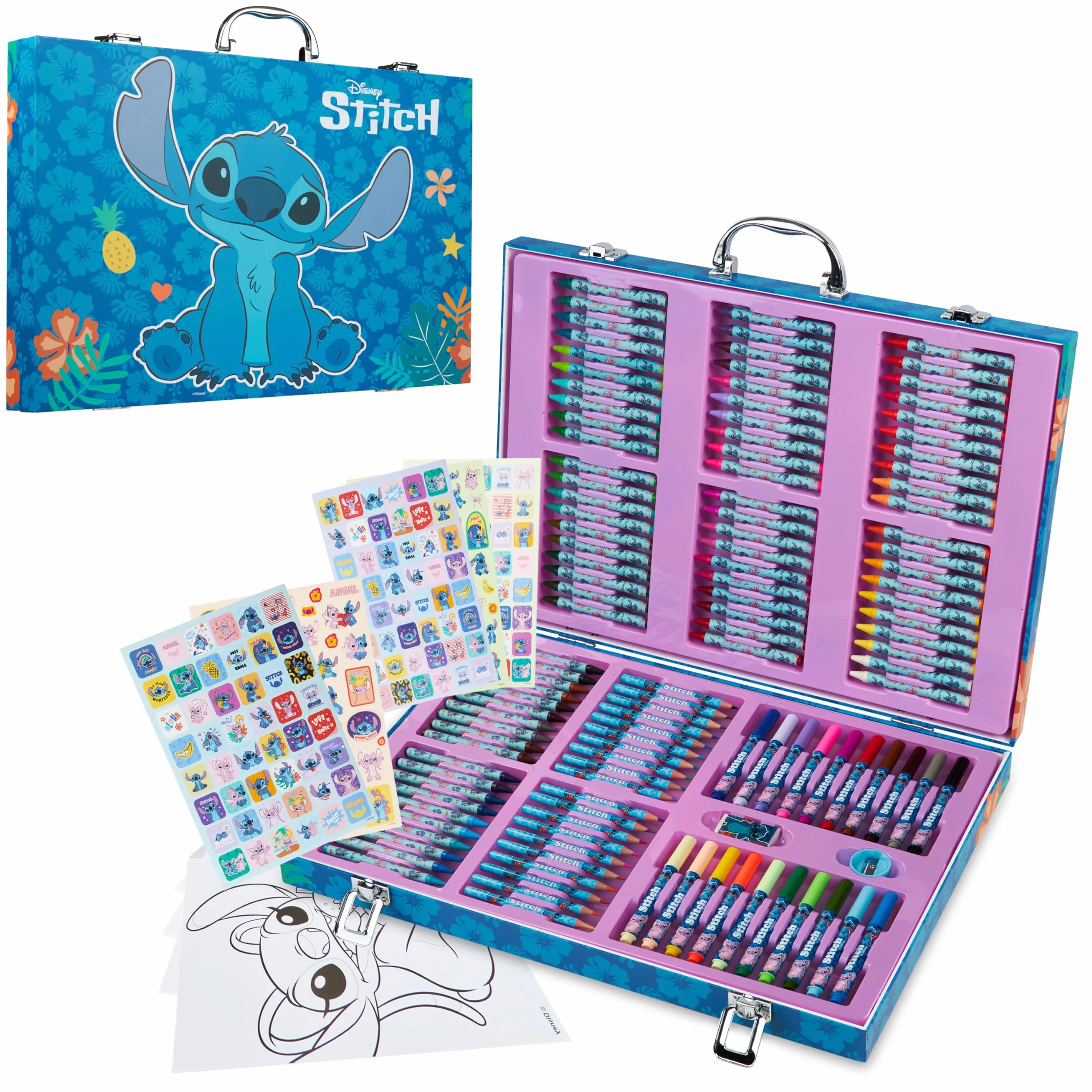 Zestaw artystyczny Disney Stitch dla dzieci, ponad 130 sztuk, kredki do kolorowania z filmu Króla Loda, kredki do kolorowania, artystyczne przybory dla księżniczek, prezenty Stitch (wielokolorowy
