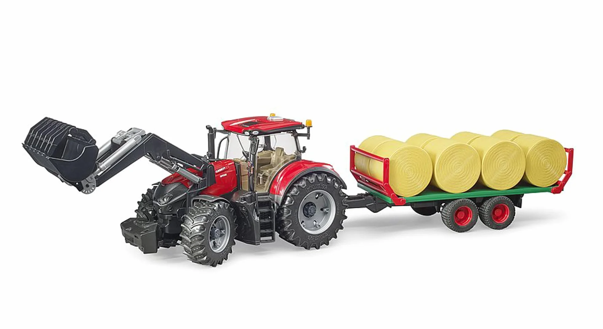 bruder 03198 - Case IH Optum 300CVX z ładowaczem czołowym i przyczepą do bel - 1:16 Ciągnik, traktor, przyczepa do bel, farma