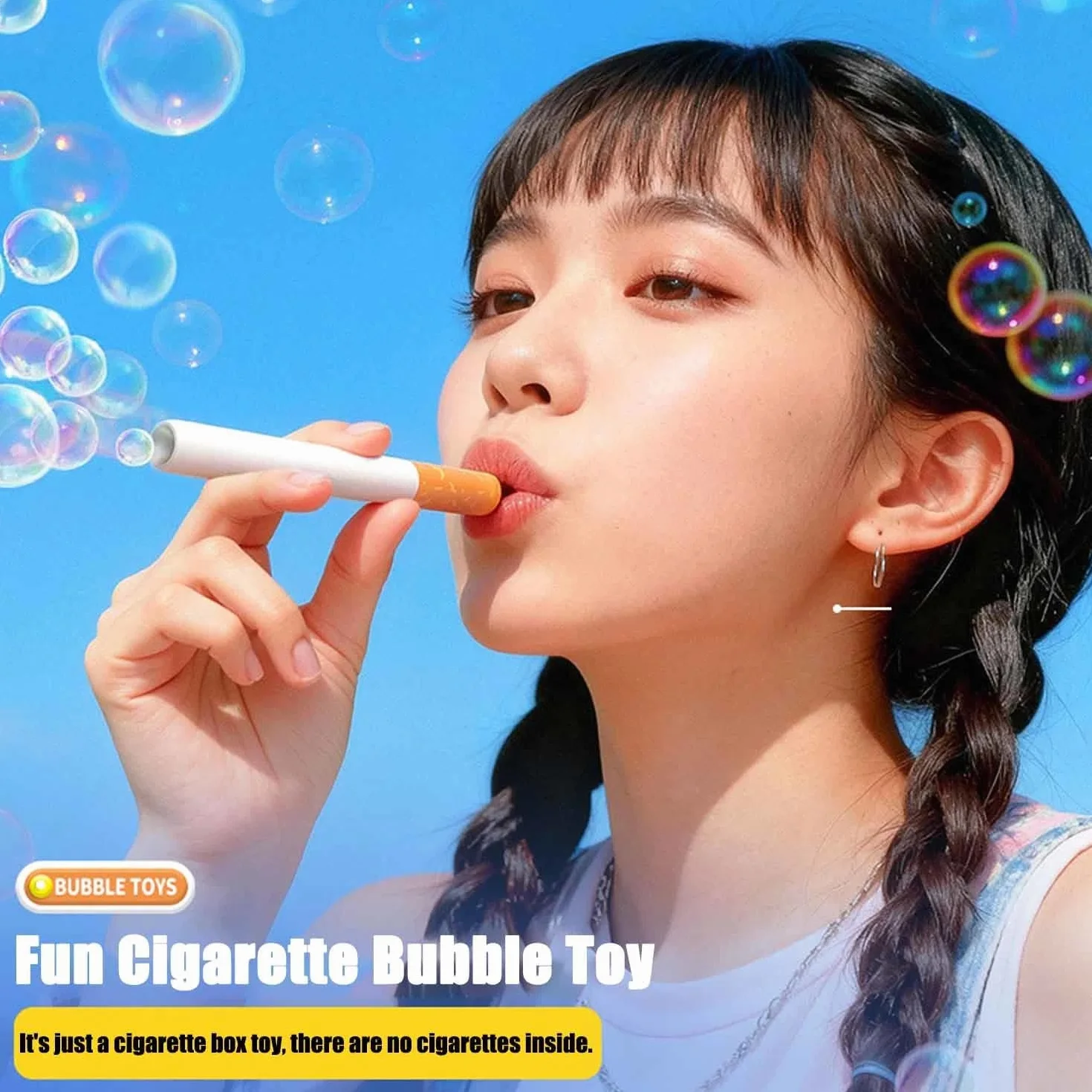Bubble Machine Fake Stress Relief Toy,Bubble Blowing Cigarette Stress Toy,Bubbles Wands with Liquid,Mini Smoking Sticks with Liquid for Men Women,Birthday Christmas Party Funny Gifts