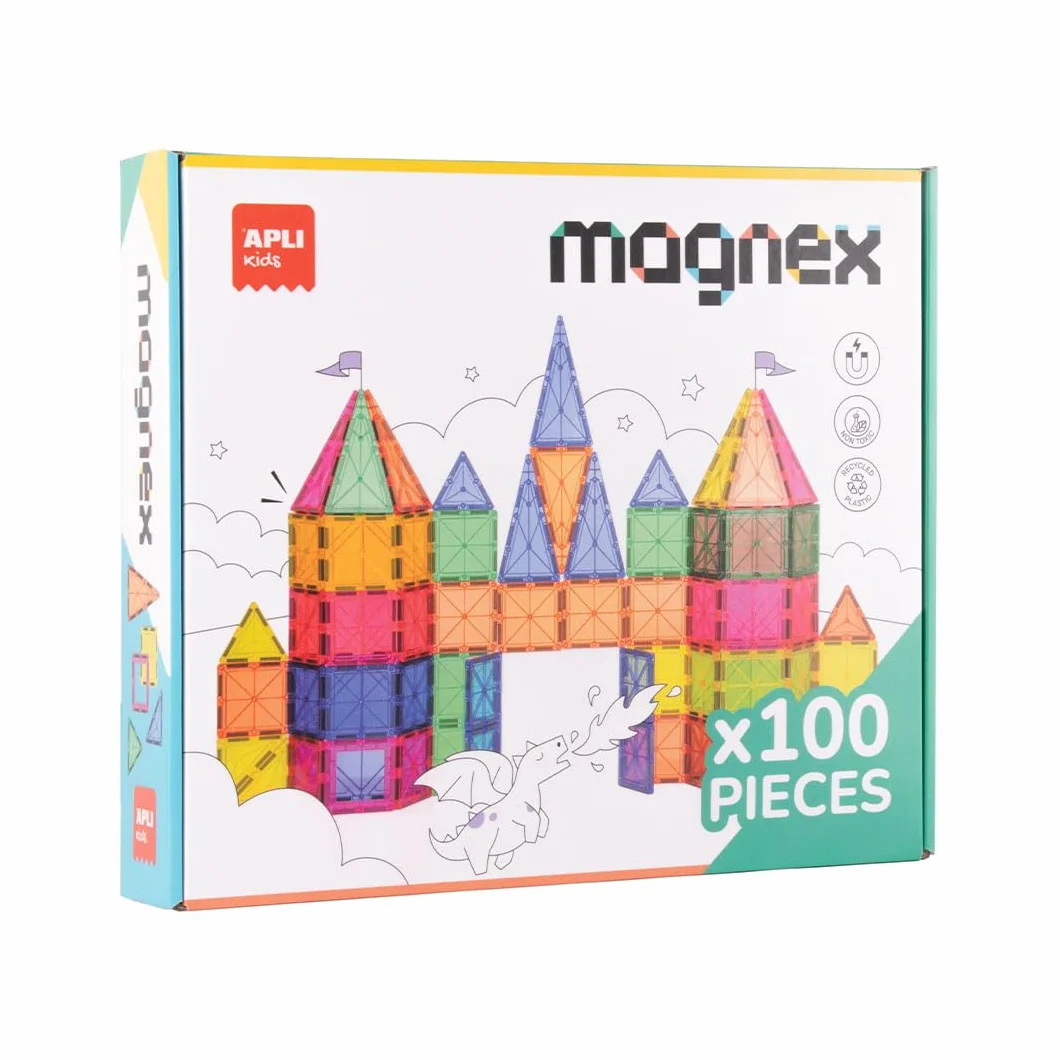 APLI Kids 20138 - Magnex 100 sztuk Magnex Zestaw konstrukcyjny | Zestaw 3D dla dzieci 3+| Kolorowe magnesy geometryczne | Zabawka edukacyjna Steam dla kreatywności i rozwoju poznawczego