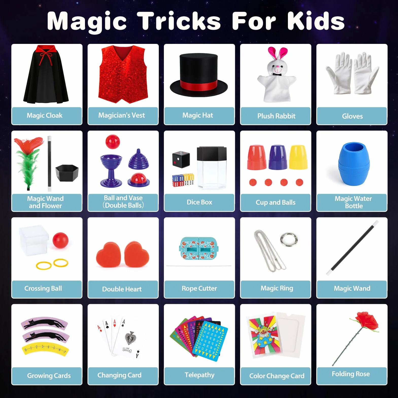 Magiczny zestaw dla dzieci, magiczne sztuczki, z magicznym kapeluszem, instrukcją i kostiumem magika dla dzieci, do zabawy, zabawki dla 6, 7, 8, 9, 10, 11, 12 lat, prezenty dla chłopców i dziewcząt