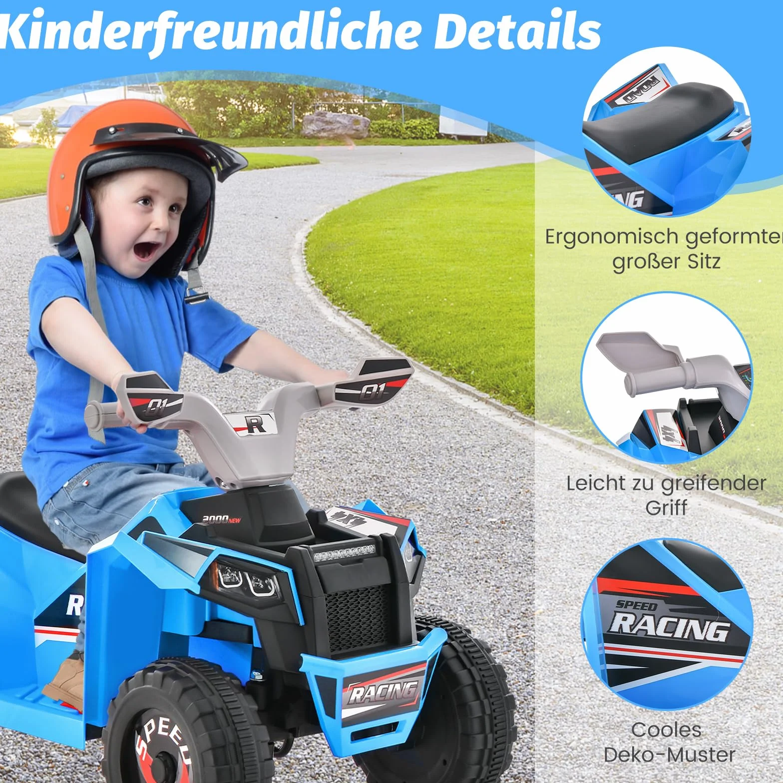 COSTWAY 6 V quad elektryczny dla dzieci, z przełącznikiem do przodu/do tyłu, mini ATV elektryczny quad, samochód elektryczny dla dzieci od 3 lat (niebieski)