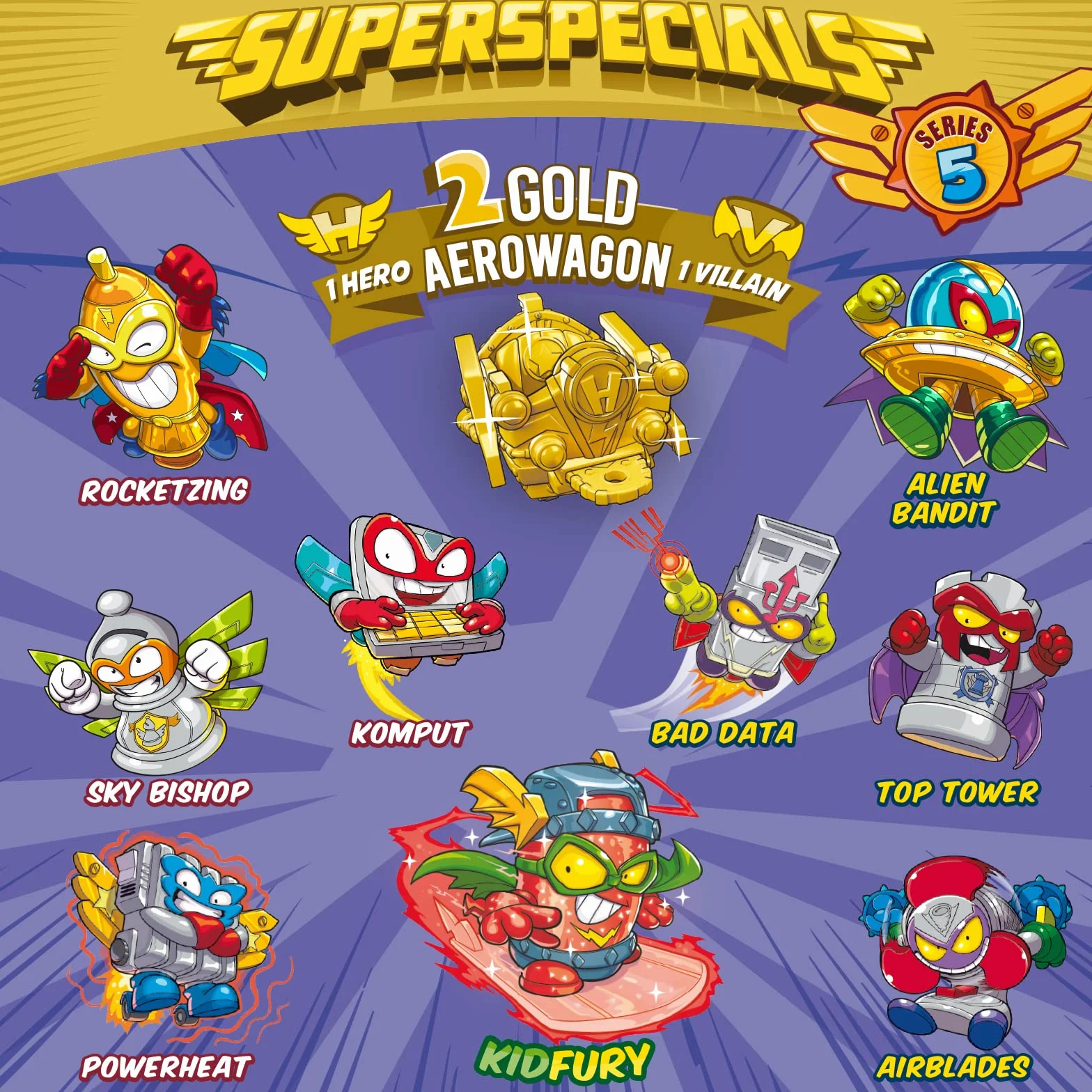 SUPERTHINGS Złota puszka seria 5 Kid Fury 2 złotych przywódców 6 srebrnych kapitanów 2 złote aerowagony