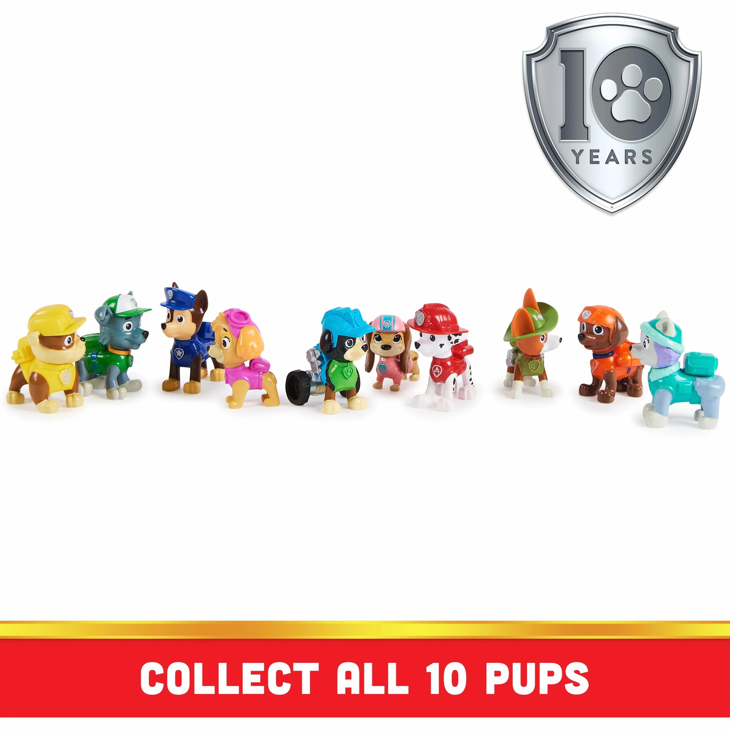 AW Patrol, 10th Anniversary, zestaw upominkowy z 10 figurkami kolekcjonerskimi, zabawki dla dzieci w wieku od 3 lat
