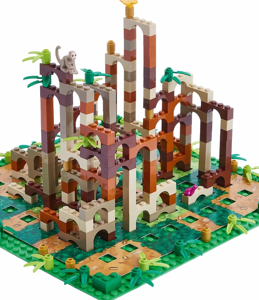 Dotted Games - Monkey Palace (edycja PL) Gra planszowa LEGO: Zbuduj drogę do zwycięstwa klocek po klocku! Rodzinna gra z układaniem klocków dla dzieci i dorosłych; Wiek 10+;2-4 graczy; Czas 45+ min.
