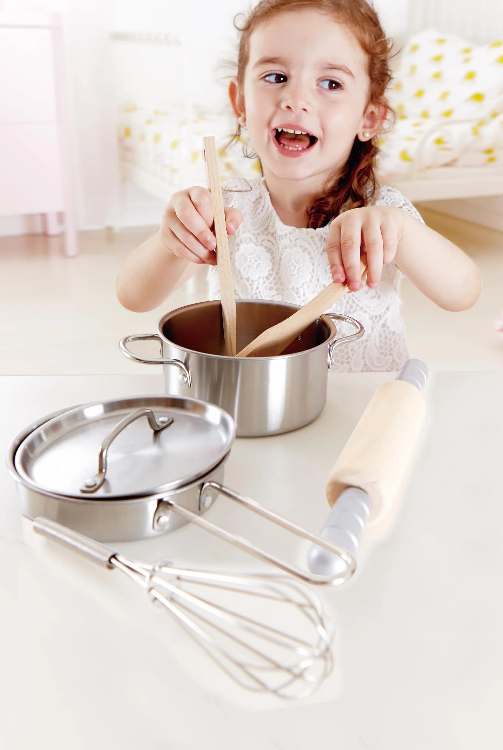 Hape Chef's Cooking Set Wooden Child Safe Kitchen Pots Pans Utensils