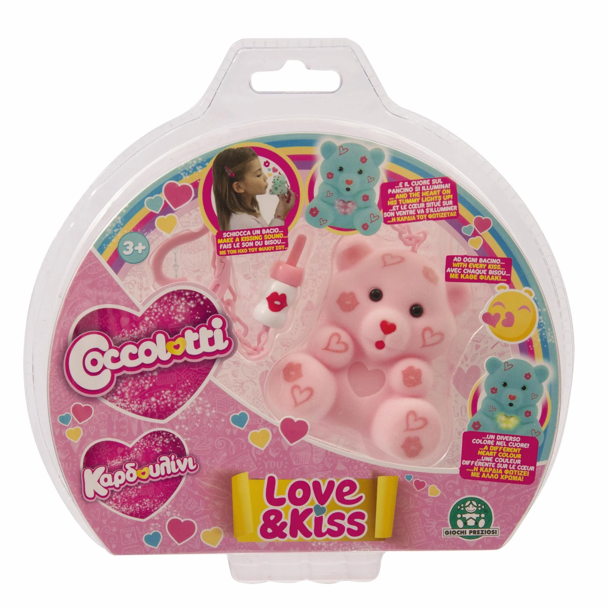 Giochi Preziosi COCCOLOTTI, interaktywny miś, który cię całuje, efekty świetlne, różowy wzór, dla dzieci od 3 lat, CCL093