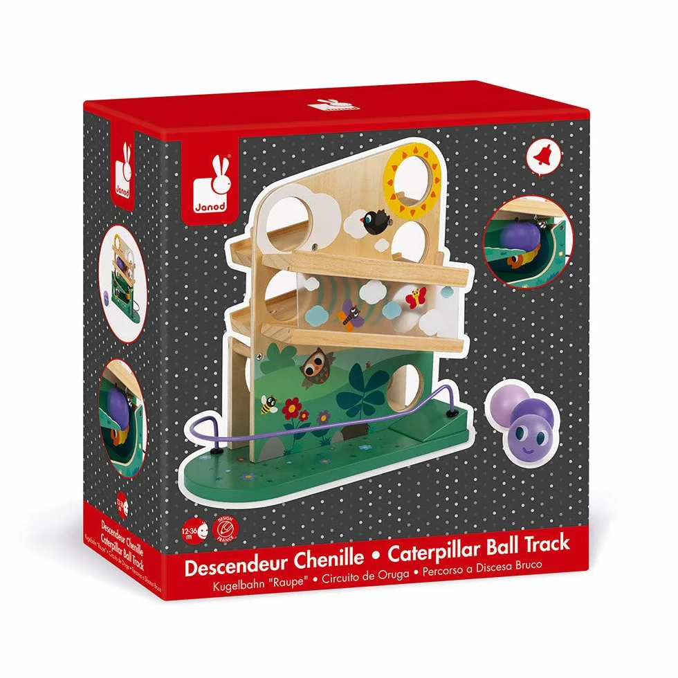 Janod - Wooden Caterpillar Ball Track - Toddler Manipulation and Dexterity Toy - For children from the Age of 1, 08055, Multicolored