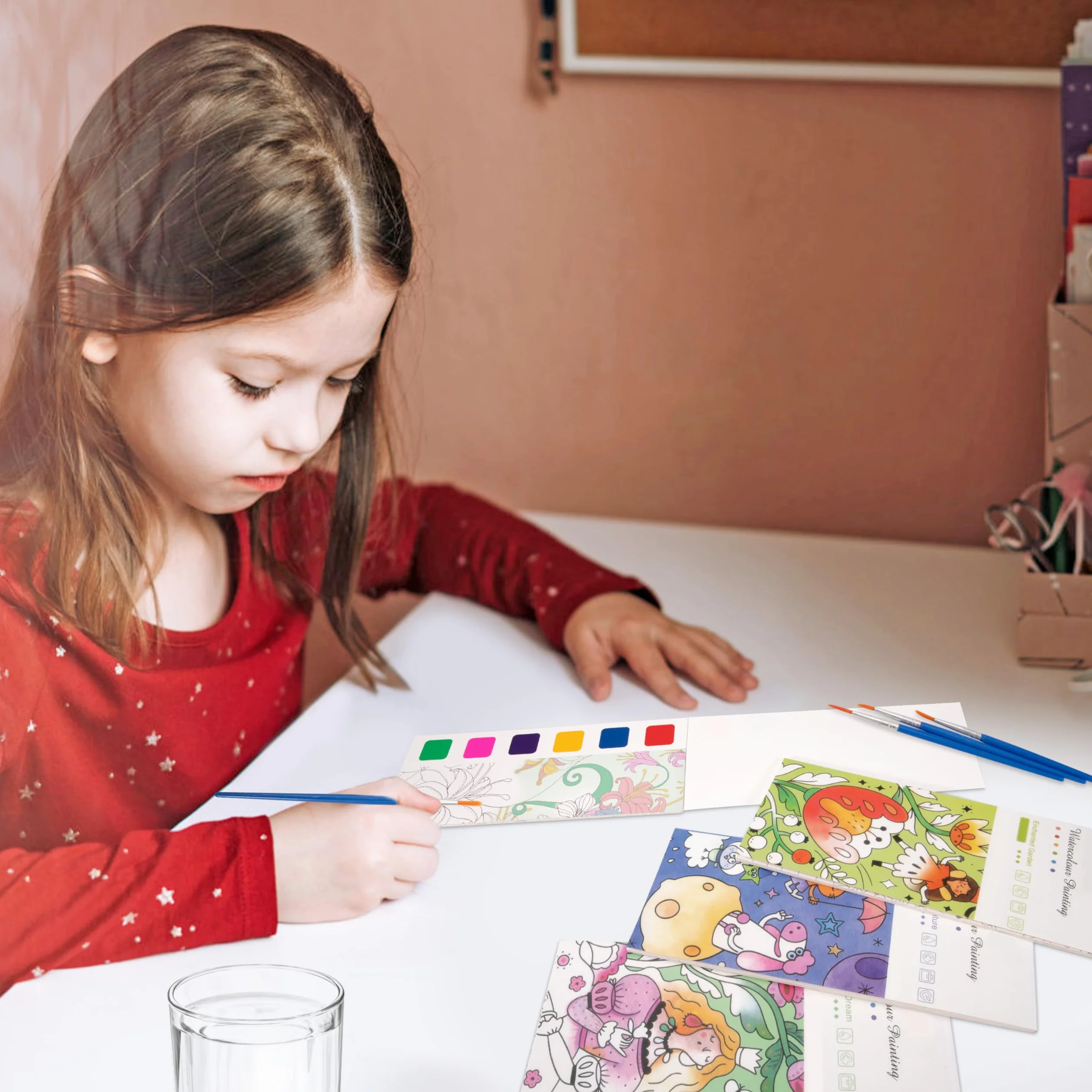 Kolorowanka akwarelowa z pędzelkiem do zbiornika na wodę dla dzieci, papier do malowania akwareli, rysunki akwarelowe, zakładka, kieszonkowa książka akwarelowa od 3 lat, kwiaty
