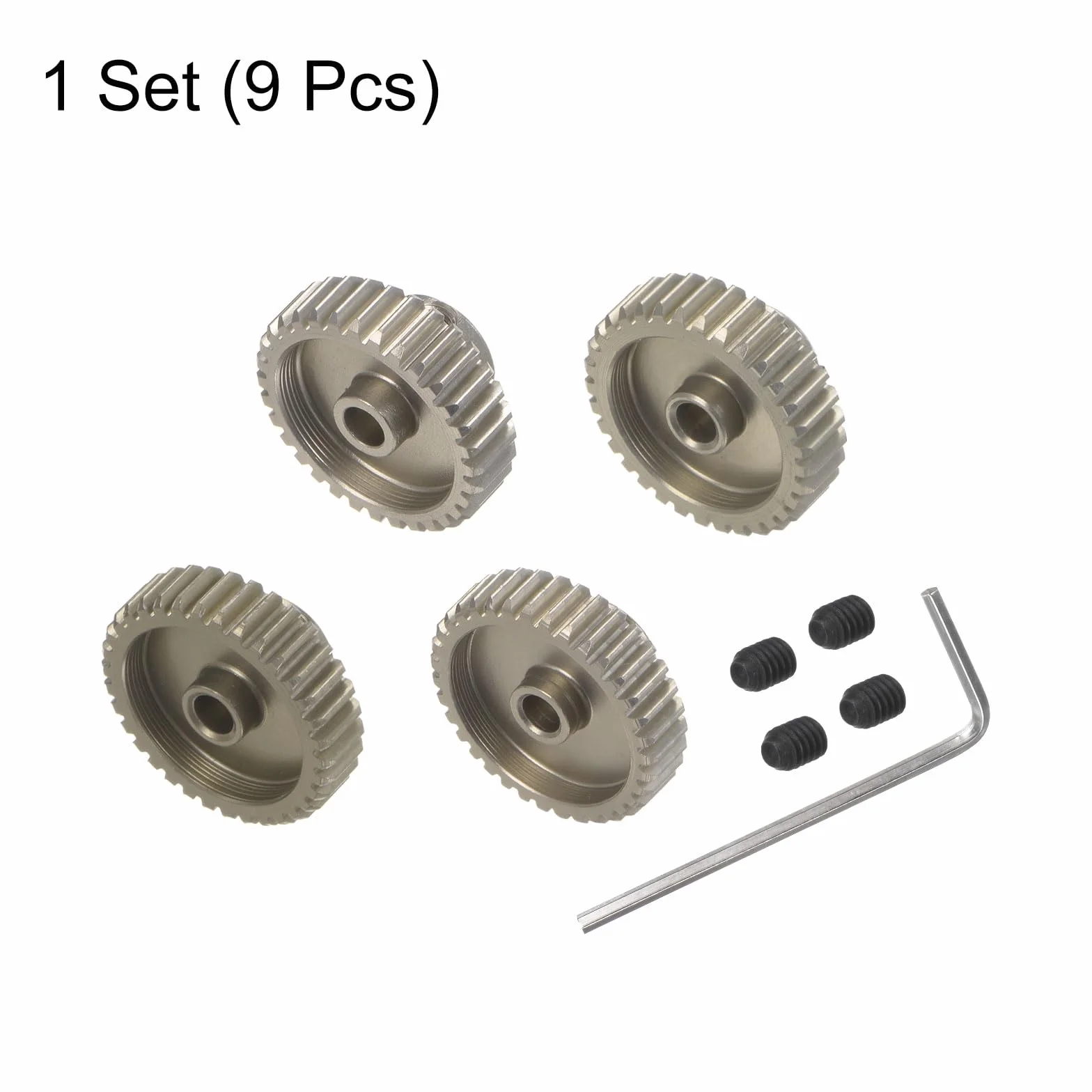 sourcing map Zestaw 4 szt. hartowanych zębników 48P 32T, 33T, 34T, 35T, pasuje do silnika RC 3,175 mm, wał 48 odległości, aluminiowe koła zębate 7075, do samochodów RC z kluczem sześciokątnym