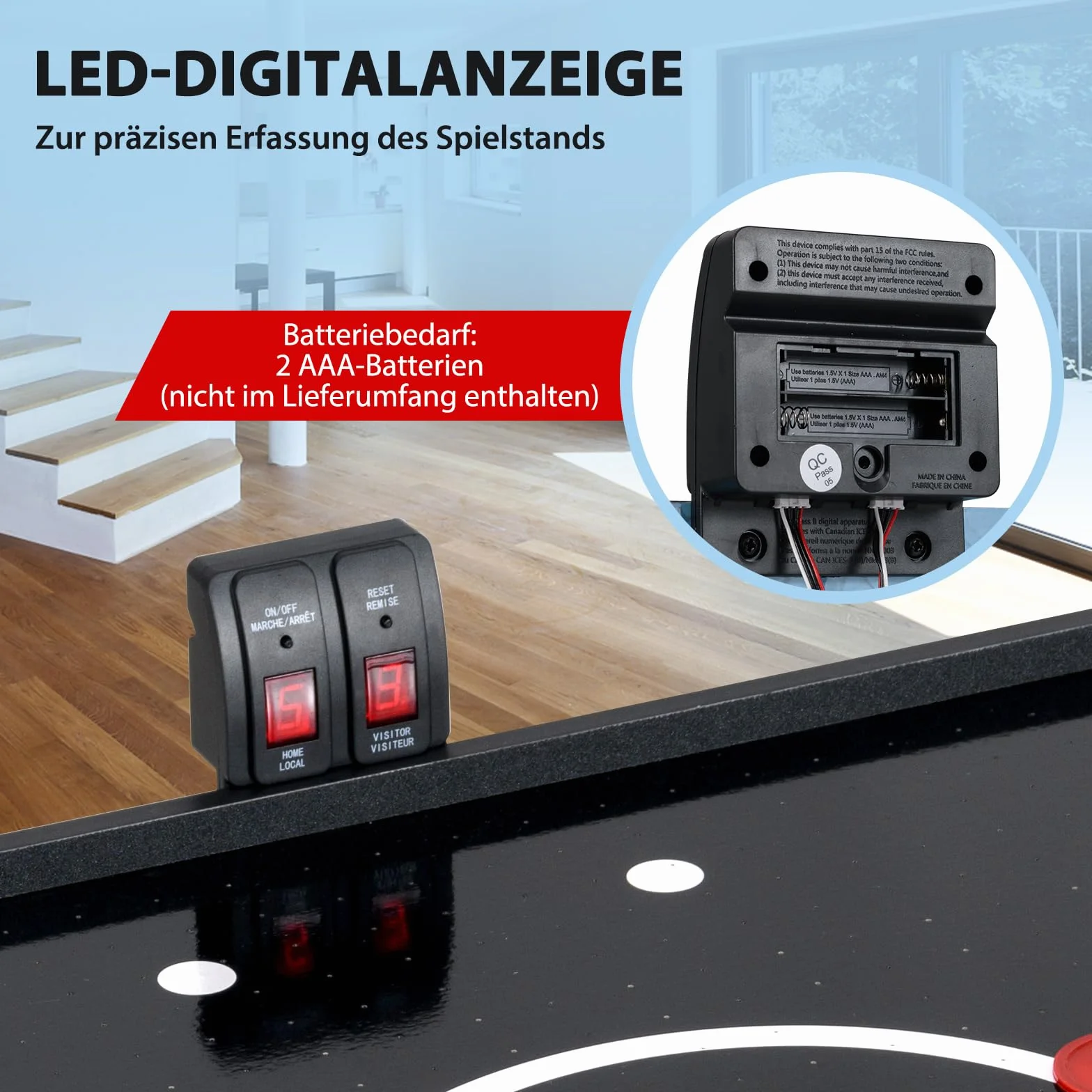 COSTWAY Elektryczny stół do gry w hokeja na Airhokej, z wyświetlaczem LED i silnikiem 12 V, stół hokejowy z 2 krążkami i 2 suwakami, dla dzieci i dorosłych, 144 x 68 x 79 cm