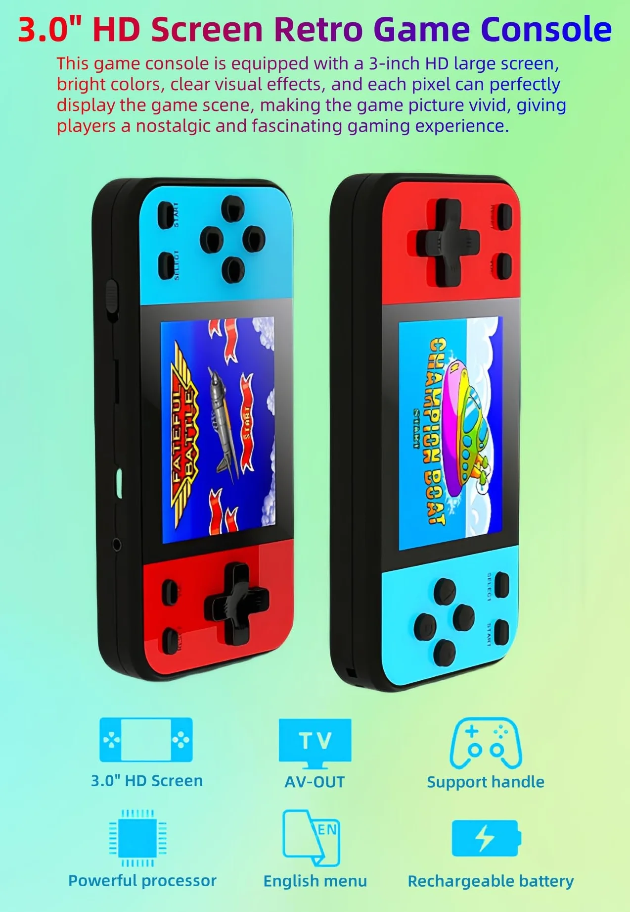 Ekran 3,0" Retro Kolorowy Konsola do Gier 240 Zintegrowana Konsola do gier wideo Student Gra elektroniczna Przenośna zabawka Puzzle Prezent dla dzieci Towarzysz podróży i wypoczynku