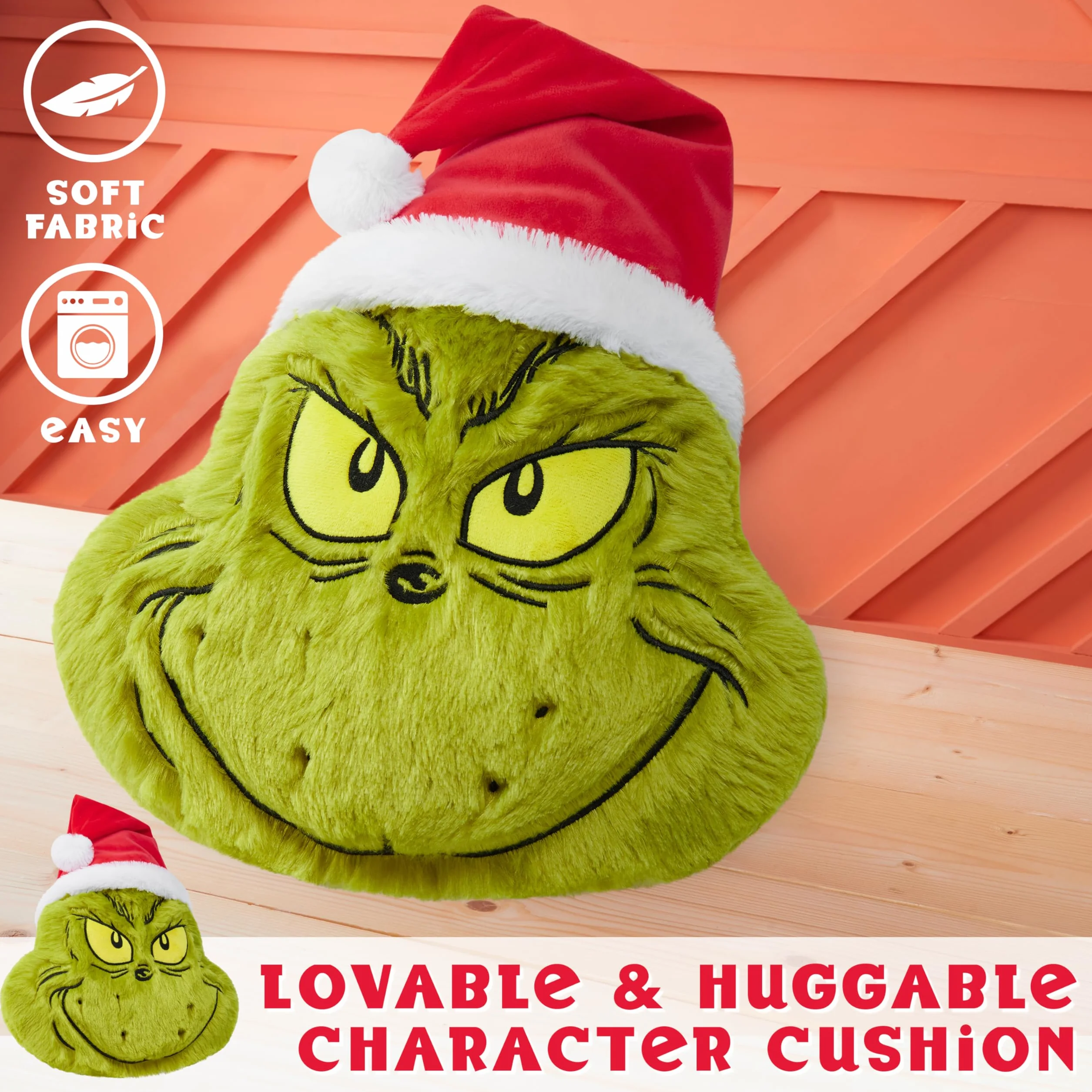 The Grinch Pluszowa poduszka 3D na łóżko, sofę, poduszka do przytulania, dekoracja bożonarodzeniowa, 52 x 34,5 x 10,5 cm, świąteczne akcesoria do sypialni, prezenty świąteczne