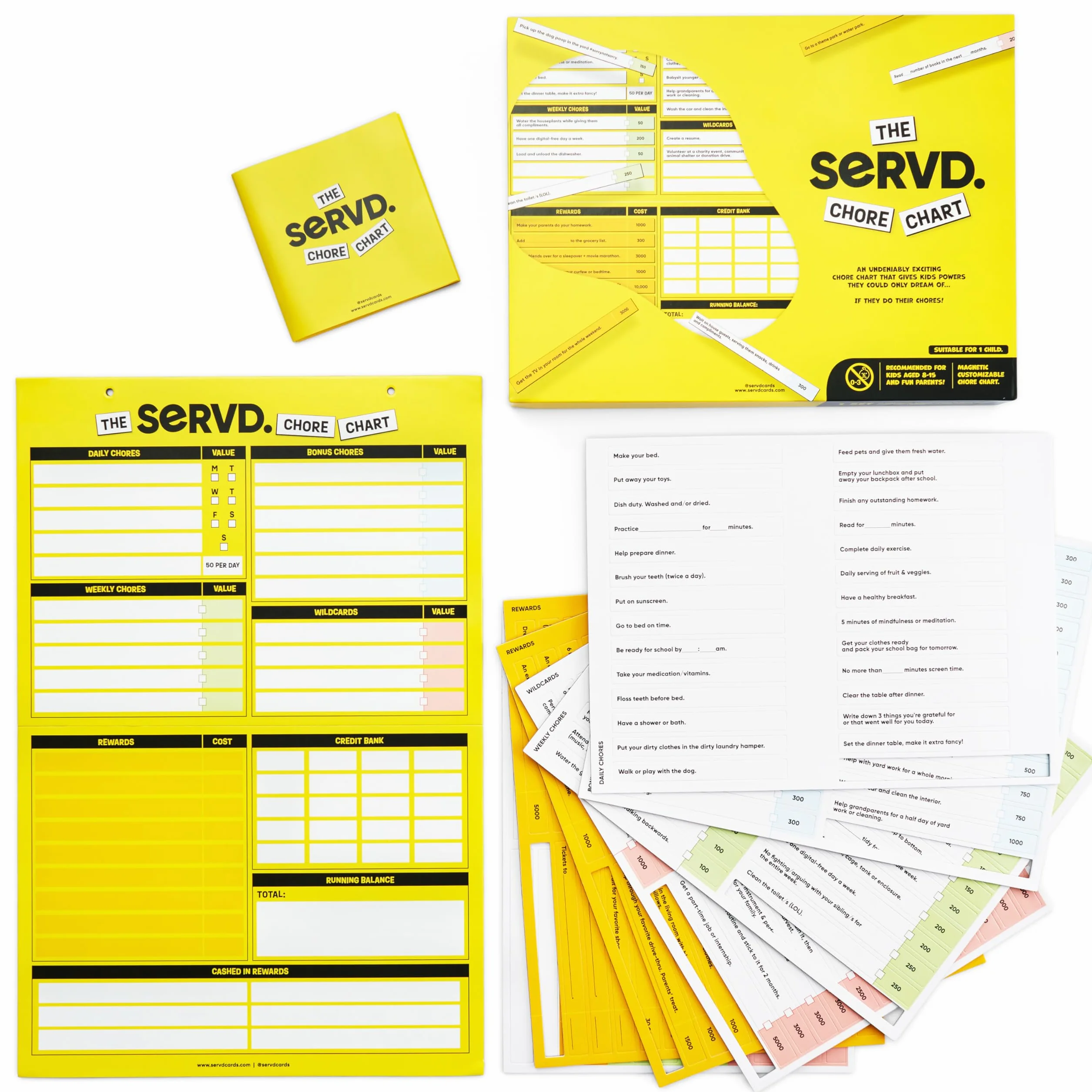 SERVD Chore Chart - Chores, Gamified. Magnetyczny, regulowany wykres zadań dla 1 gracza, wiek 6-12 lat