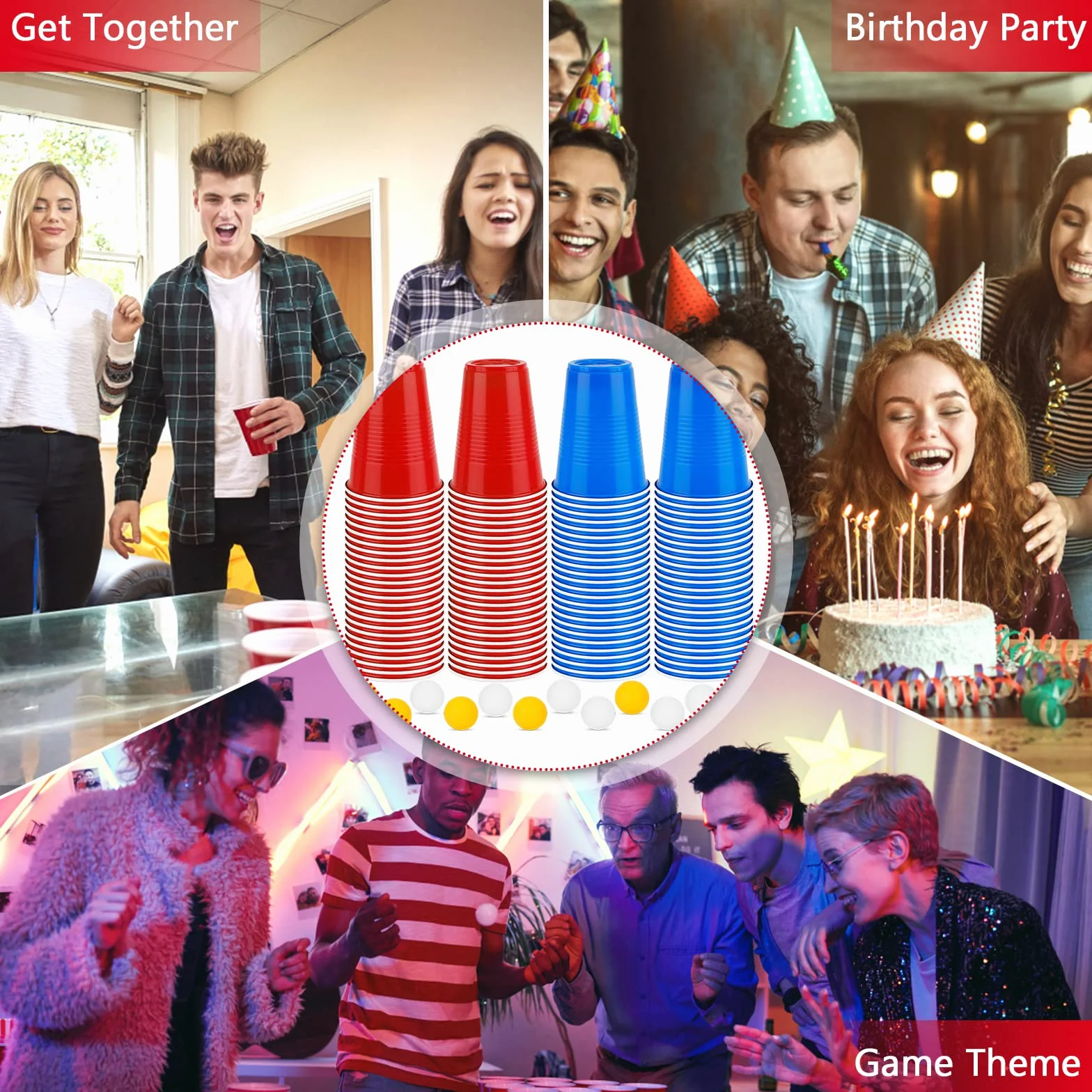 Frasheng Beer Pong Party Cups 100 sztuk 12 piłek Plastikowe Kubki 16 uncji Wielokrotnego Użytku Zestaw