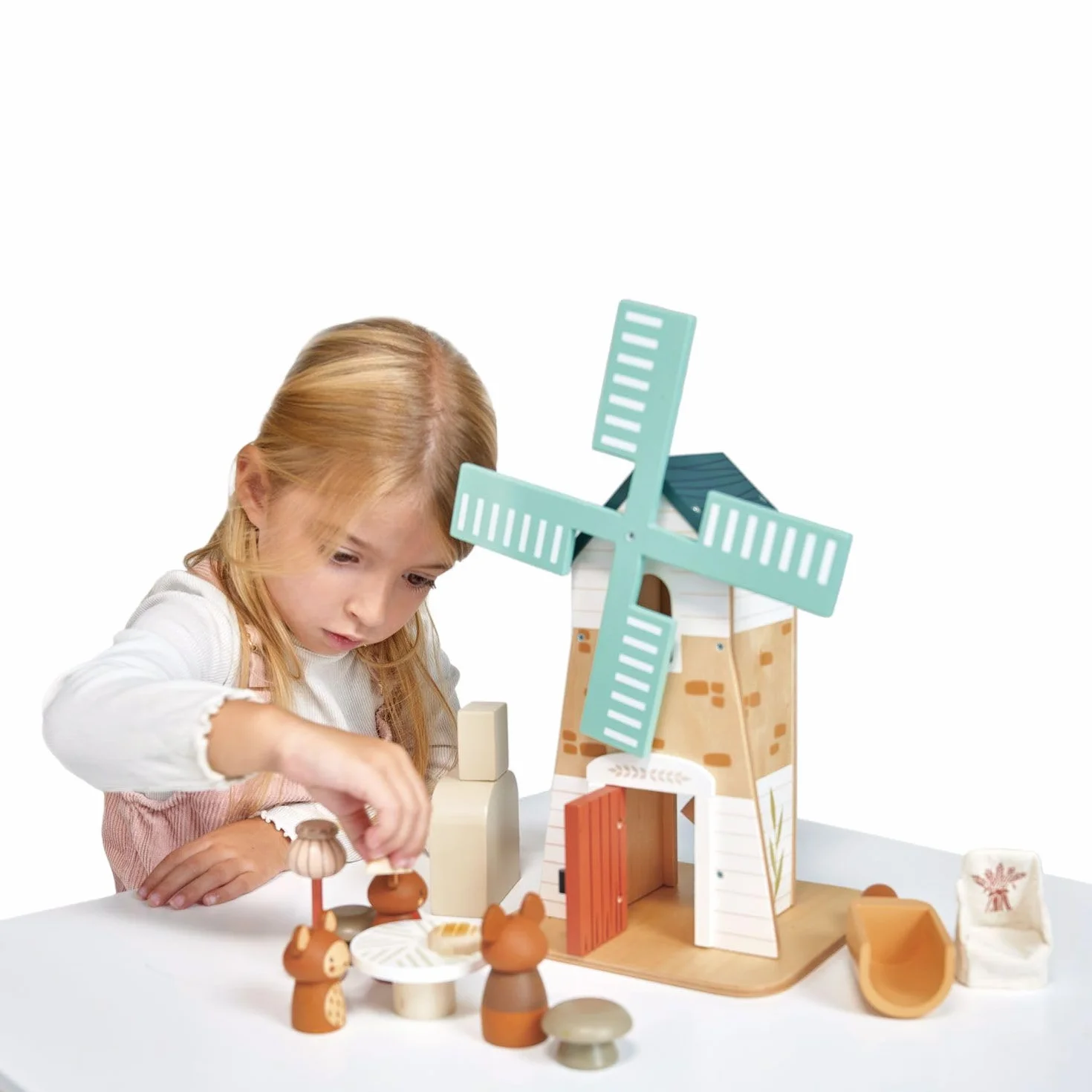 Tender Leaf Toys - Grosz wiatrak - Uroczy drewniany obrotowy wiatrak z rodziną zabawkowych myszy i akcesoriów, pomysłowa zabawka-rozwijanie kreatywnego opowiadania historii -