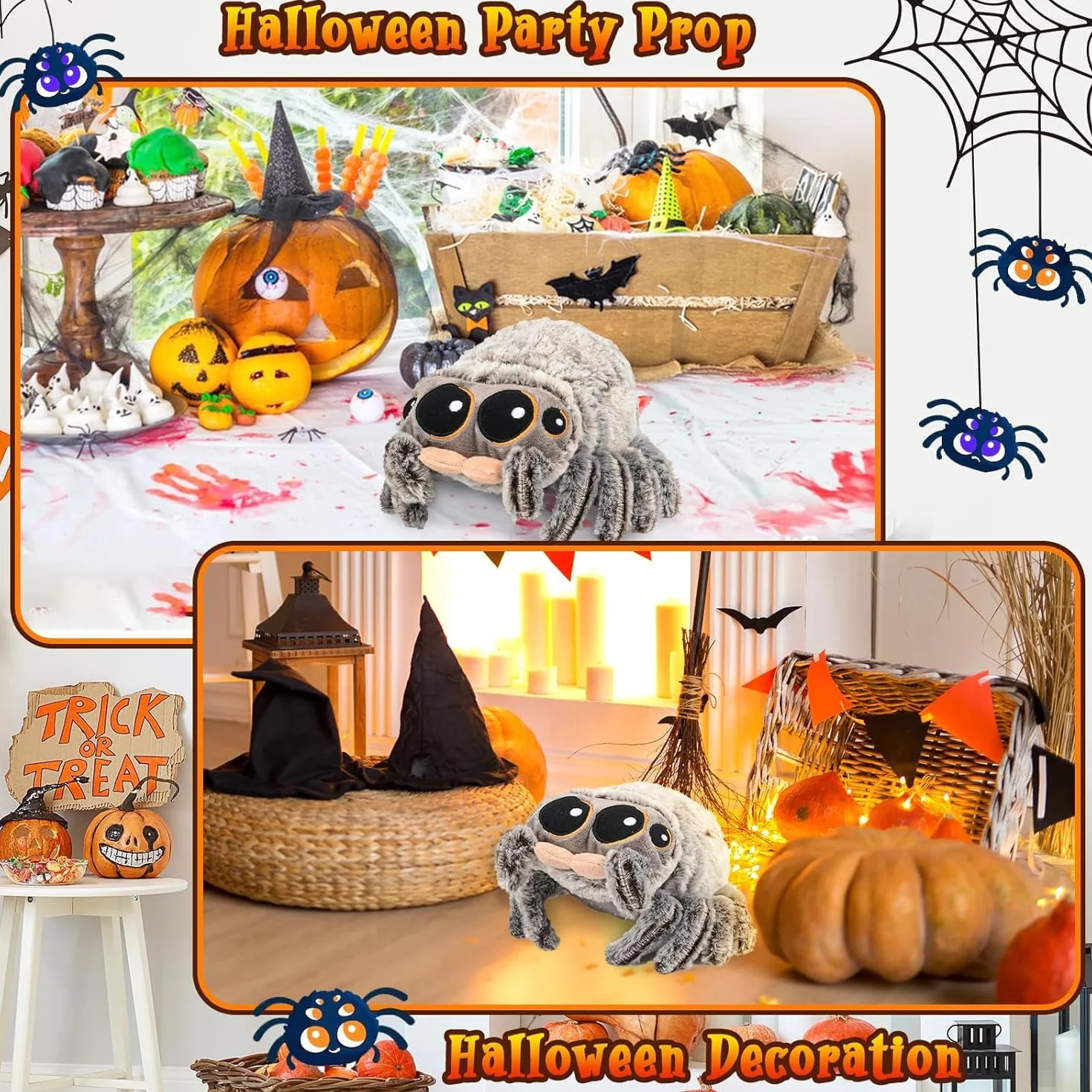 Pluszowa Zabawka Pająk 8,2 Cala Miękki Realistyczny Wypchany Pająk Duże Oczy Halloween