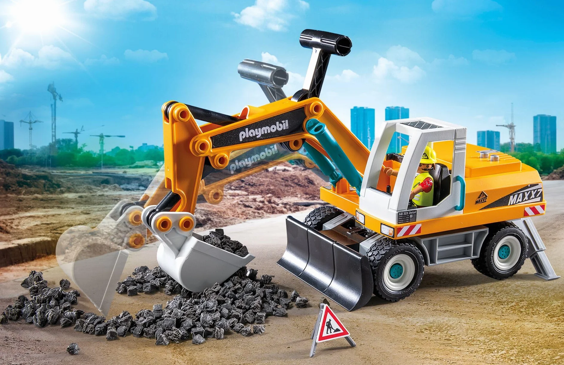 PLAYMOBIL | Action Heroes | Wielki koparka | Zabawka budowlana dla dzieci | Zestaw z koparką | Zabawka dla dzieci powyżej 4 roku życia | 71749