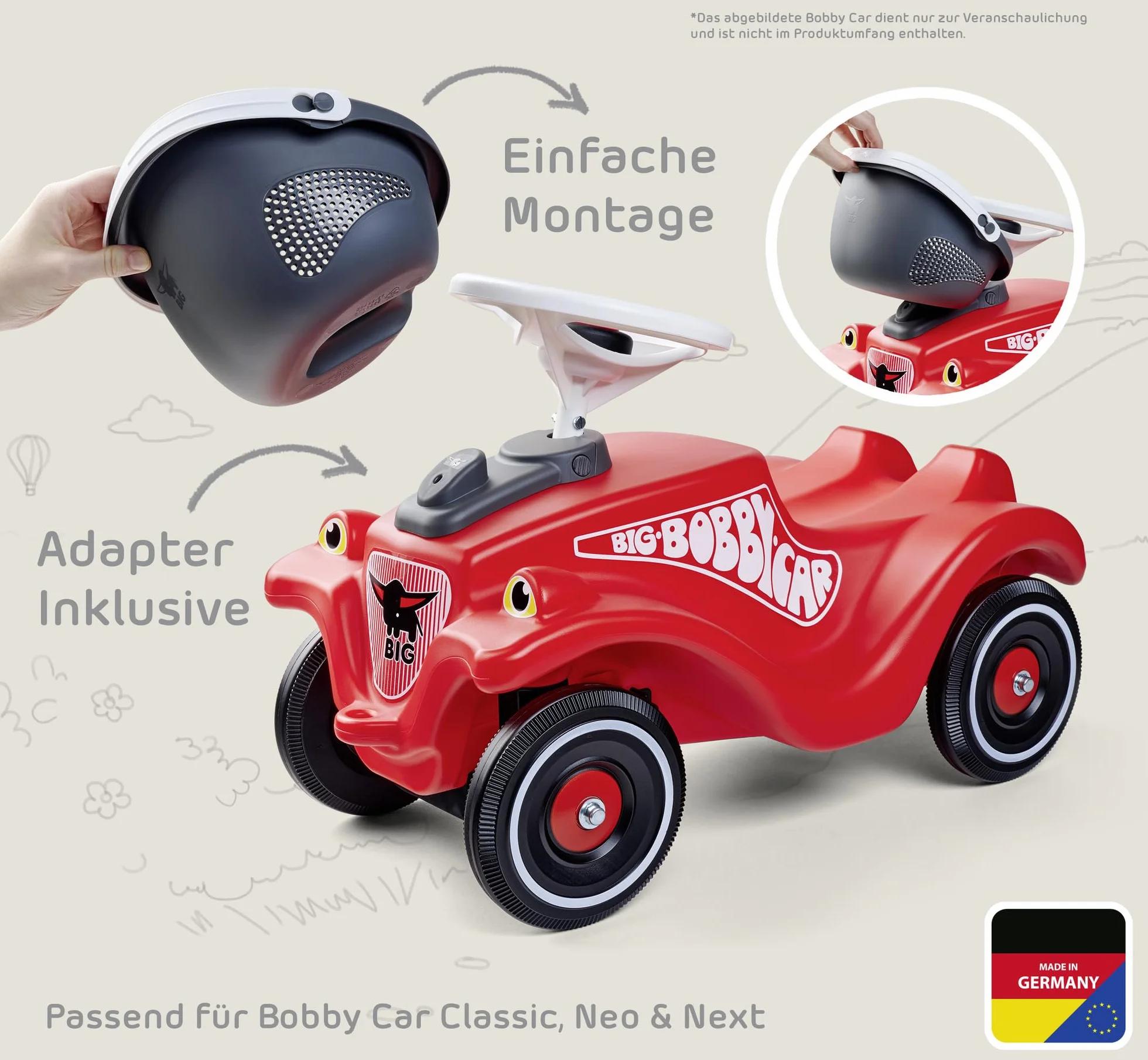 Big Bobby Car kosz bagażowy (czarno-biały) – akcesoria Bobby Car – koszyk z uchwytem i adapterem, kompatybilny ze wszystkimi samochodami Bobby, dla dzieci w wieku 1-5 lat