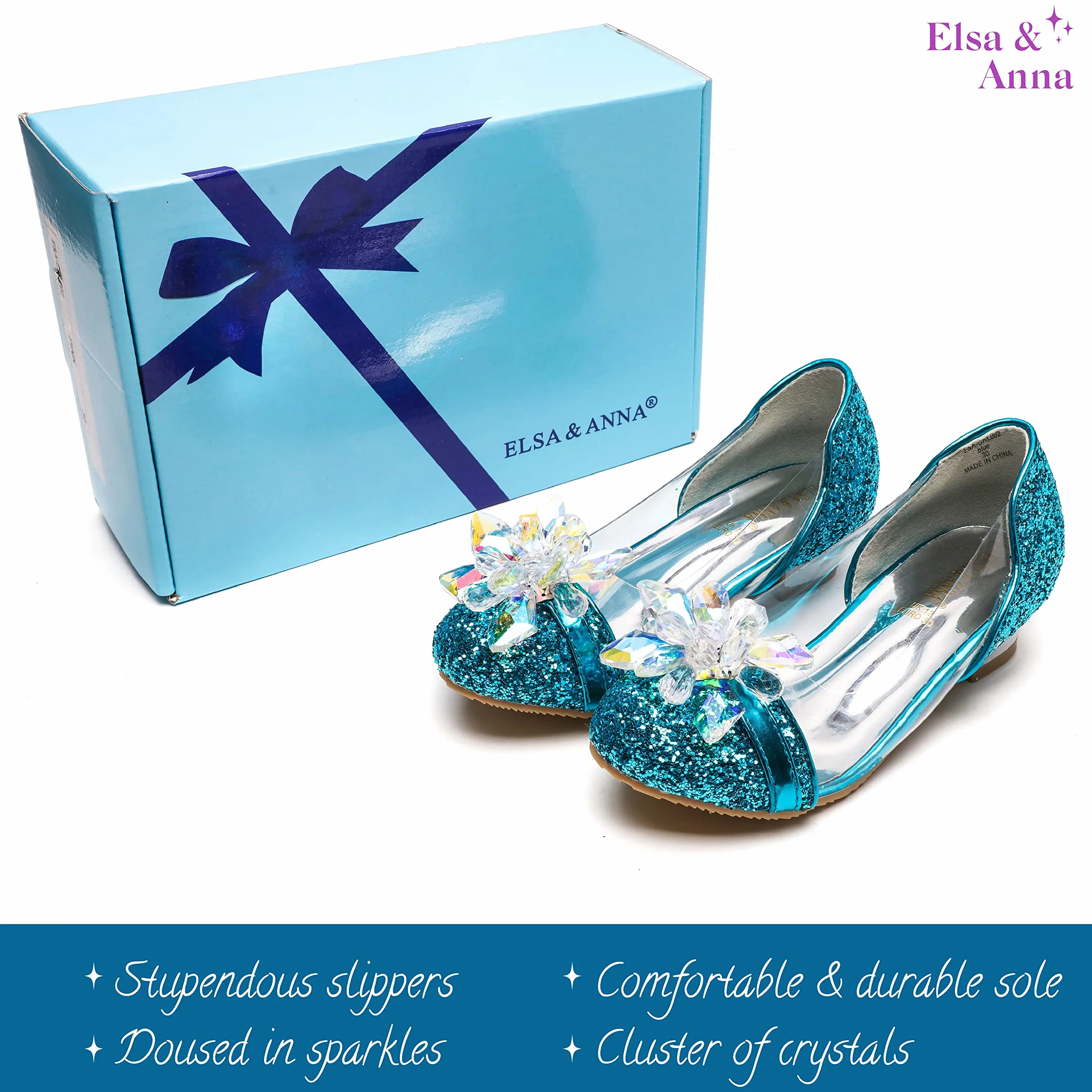 ELSA & ANNA Dziewczęce buty księżniczki - 3 cm obcasy - Błyszczące buty na imprezę i urodziny - Wysokie obcasy dla dzieci BLU14