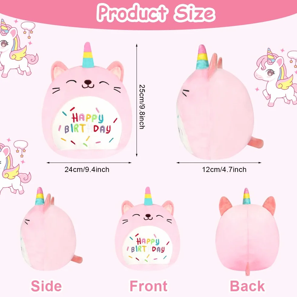 Vicloon Pluszowa poduszka, pluszowa poduszka w kształcie kota, kawaii miękka zabawka, pluszowe zwierzęta, super miękka, pluszowa lalka, prezent dla dziewczynki w wieku 3 lat (jednorożec, 24 cm)