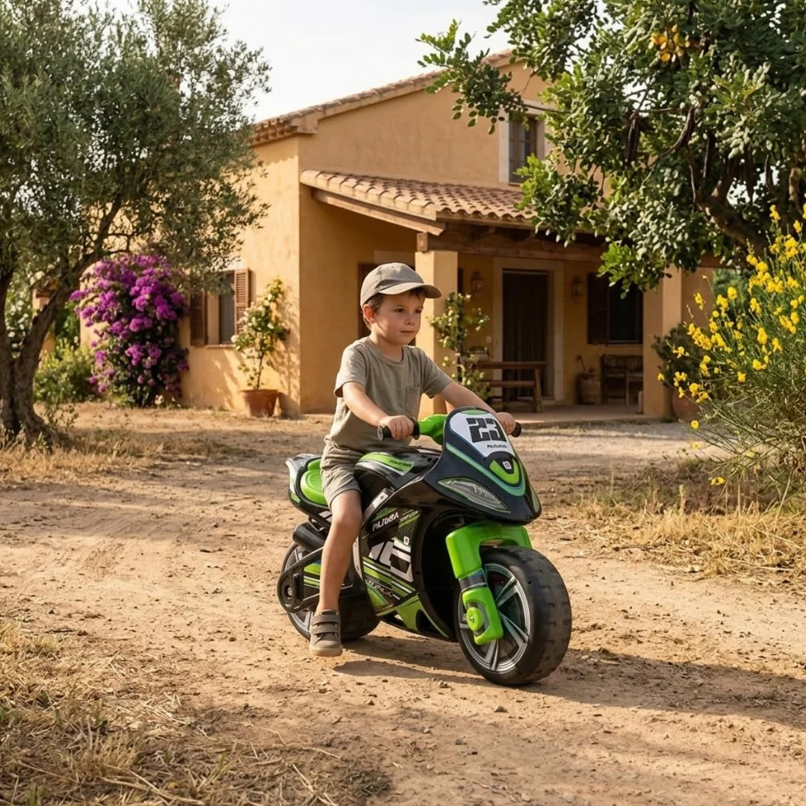 Jeździk Motocyklowy Dla Dzieci Winner XL – Czarny Motorek Biegowy Dla Dzieci Od 4 Do 7 Lat – Stabilny, Sportowy i Bezpieczny – Wyprodukowano w Hiszpanii - INJUSA