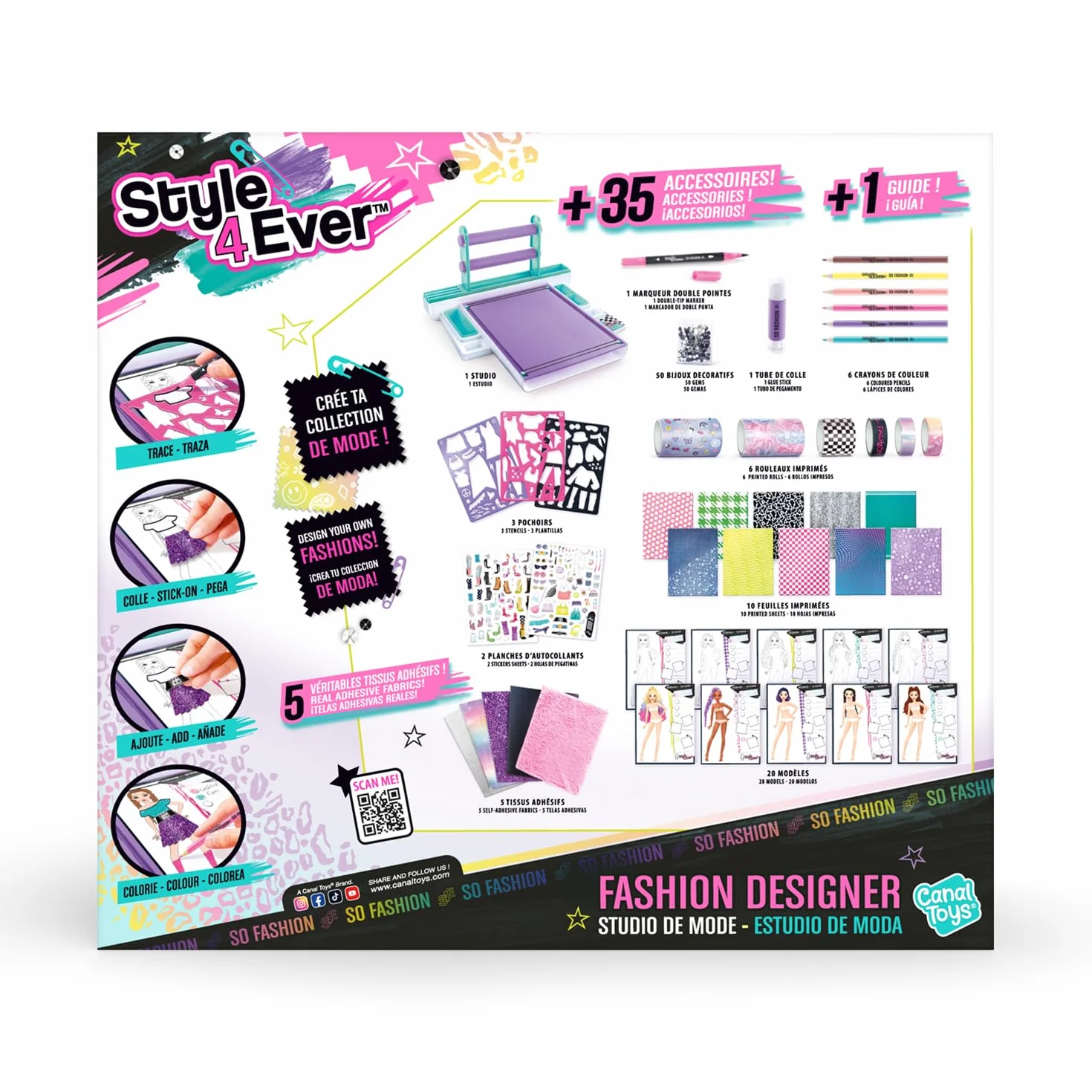 Canal Toys - Styl 4 Ever Fashion Designer Tablet Dziecko 6 lat + - Studio rysowania i kreatywnego wypoczynku z samoprzylepnymi tkaninami, szablonami, naklejkami i pisakami, aby stworzyć swoją kolekcję