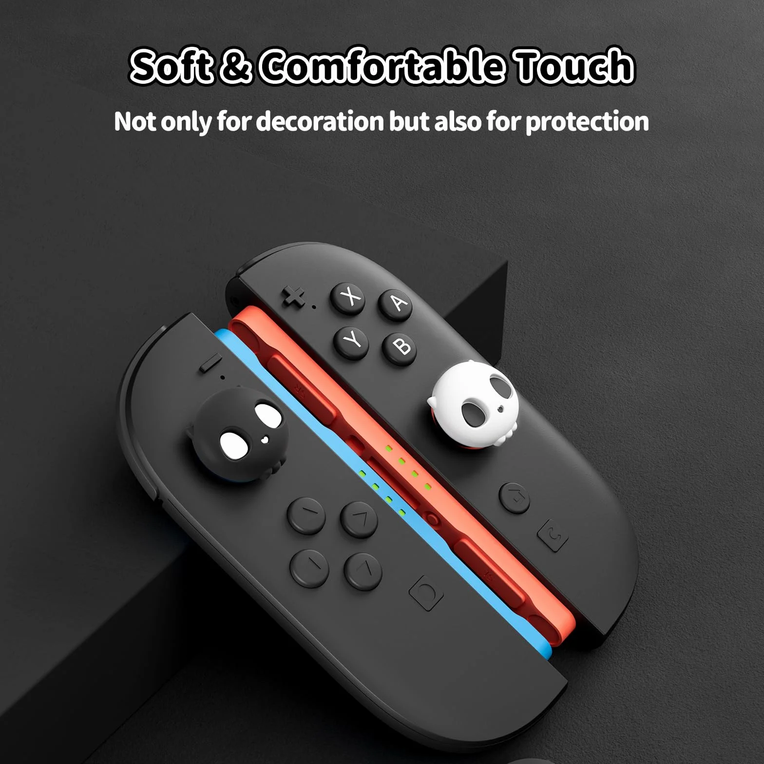 GeekShare Czapki joysticka z czaszką kompatybilne z Switch 2, antypoślizgowe silikonowe nakładki na kciuki, czarno-białe, 4 szt