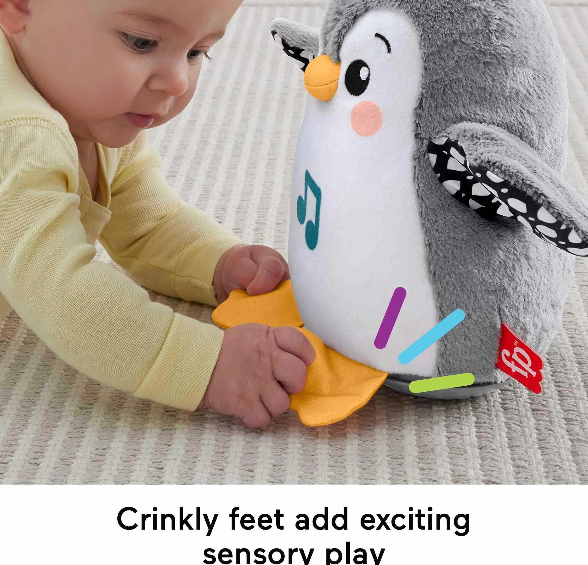 Fisher-Price Muzyczny Pingwinek Kiwaczek – Miękka zabawka dla niemowląt do zabawy, z muzyką oraz ruchami machania skrzydeł oraz kiwania, zabawka sensoryczna dla maluszków HNC10