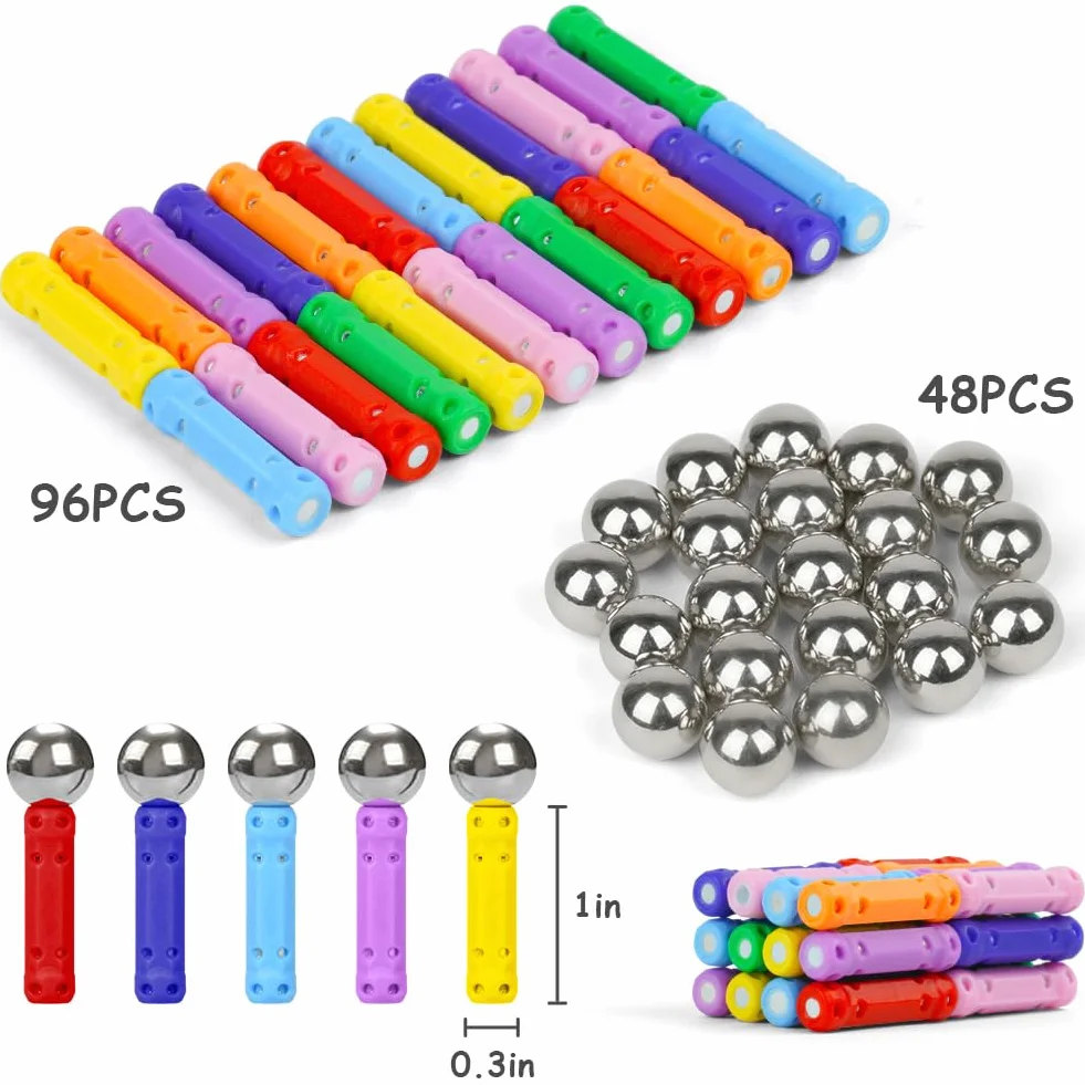 AUAUY 144 magnetyczne klocki, puzzle 3D, zabawki budowlane, magnesy konstrukcyjne, klocki magnetyczne, zabawki edukacyjne, pałeczki magnetyczne, zestaw STEM, dla dzieci i dorosłych